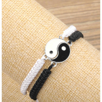 Black & White Adjustable Braided Fish Eye Design Wristband