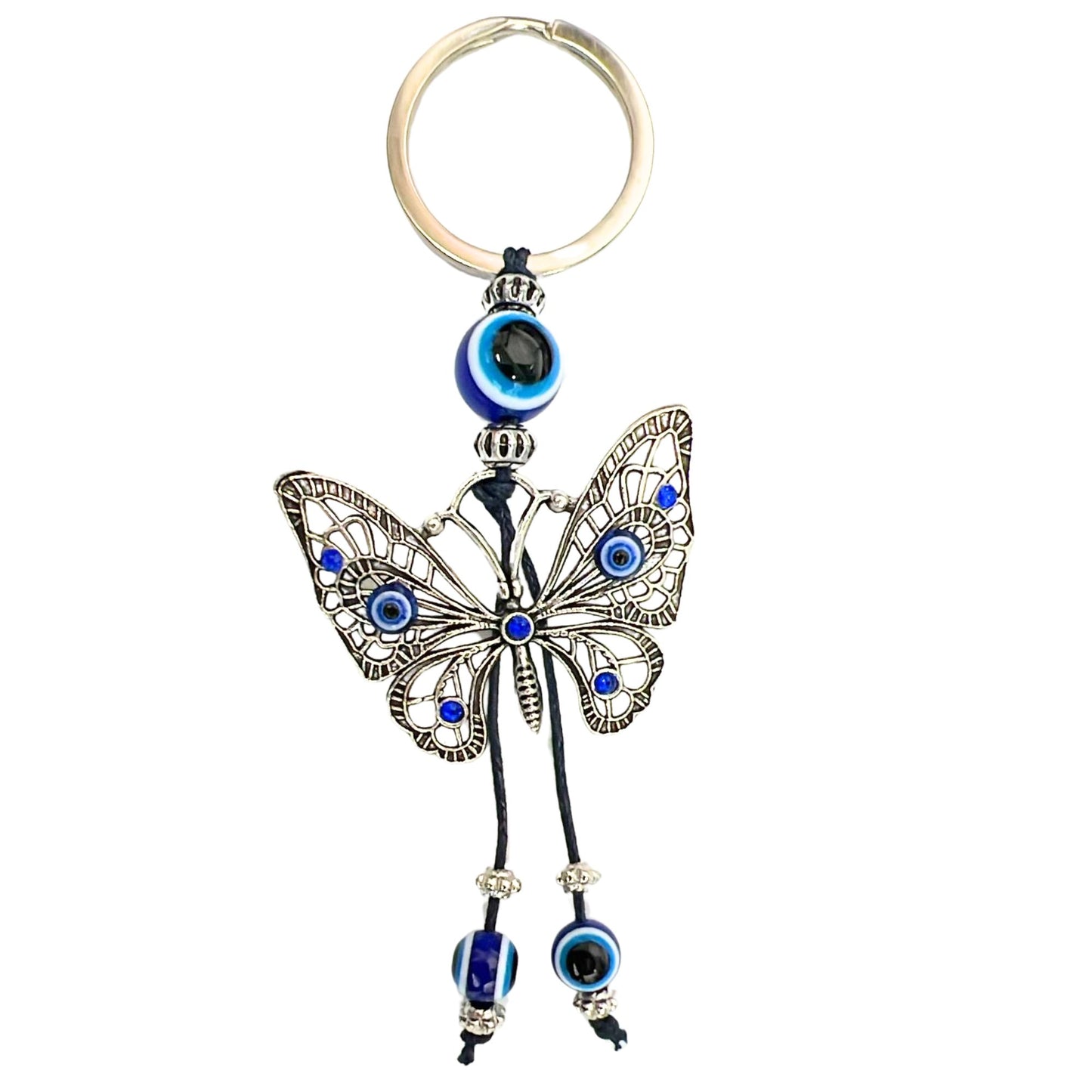Rhinestone Blue Butterfly & Evil Eye Keychain