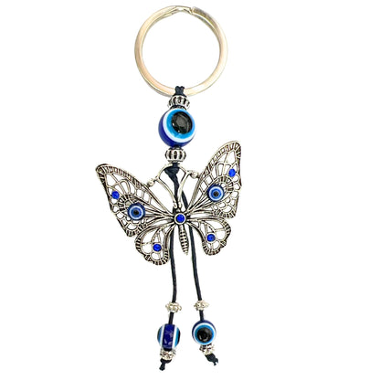 Rhinestone Blue Butterfly & Evil Eye Keychain