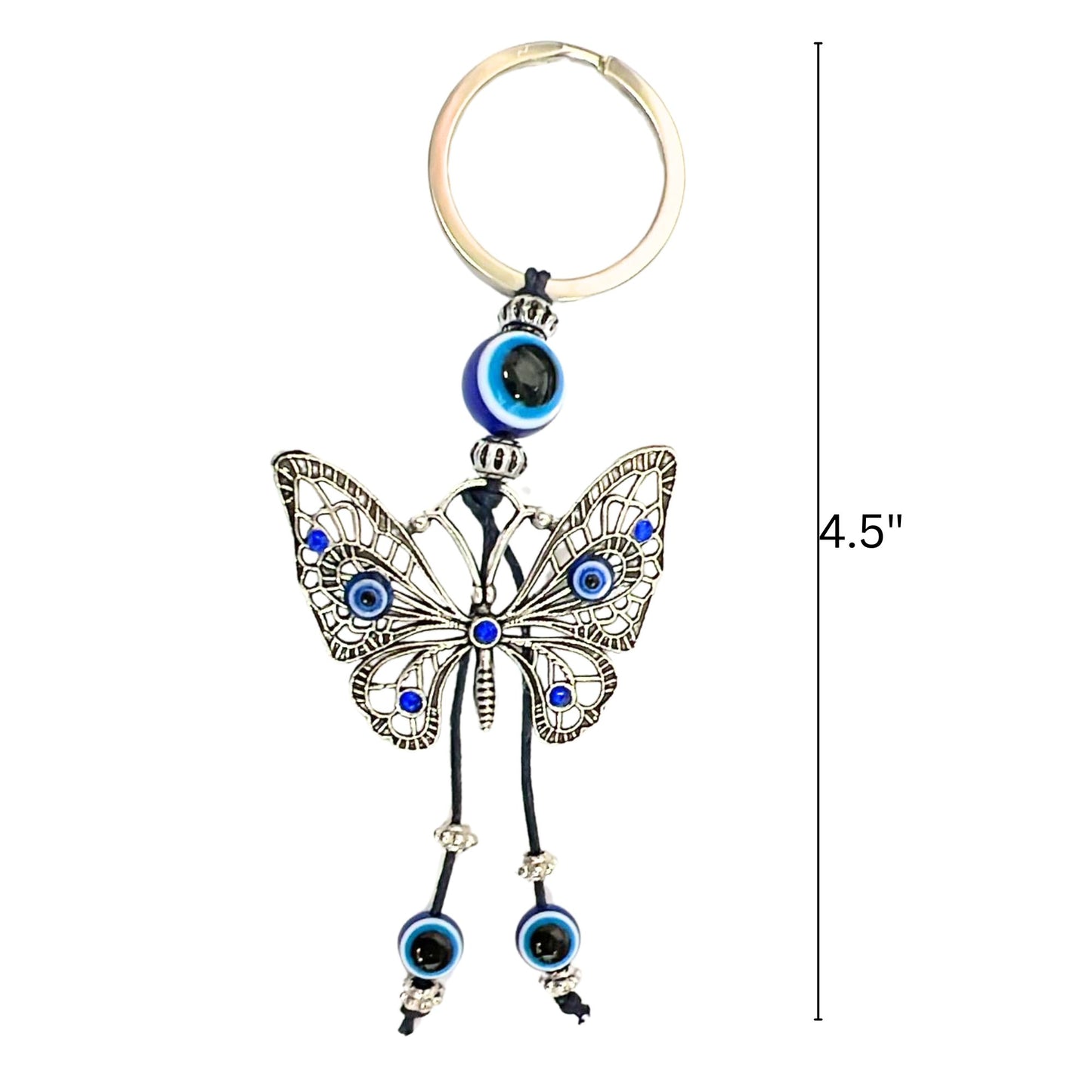Rhinestone Blue Butterfly & Evil Eye Keychain