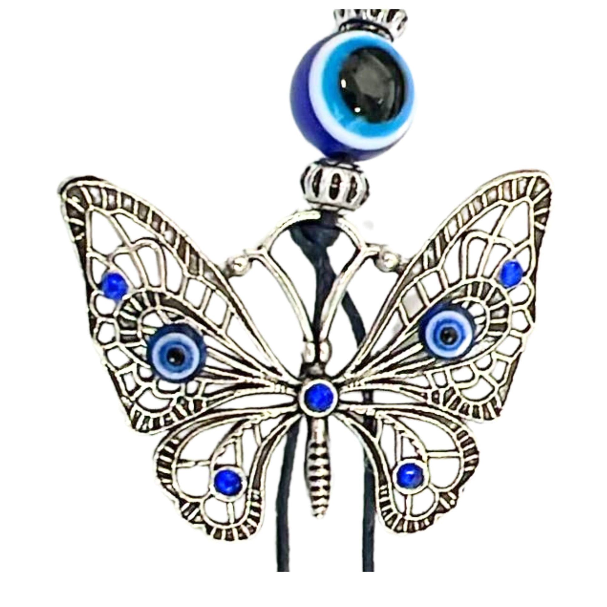 Rhinestone Blue Butterfly & Evil Eye Keychain