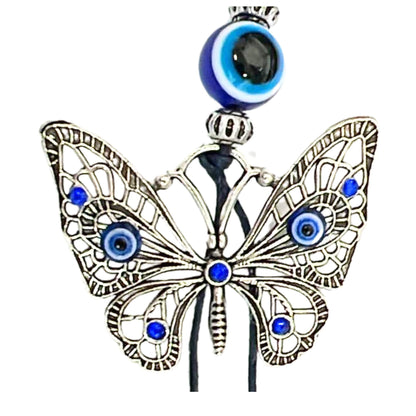 Rhinestone Blue Butterfly & Evil Eye Keychain