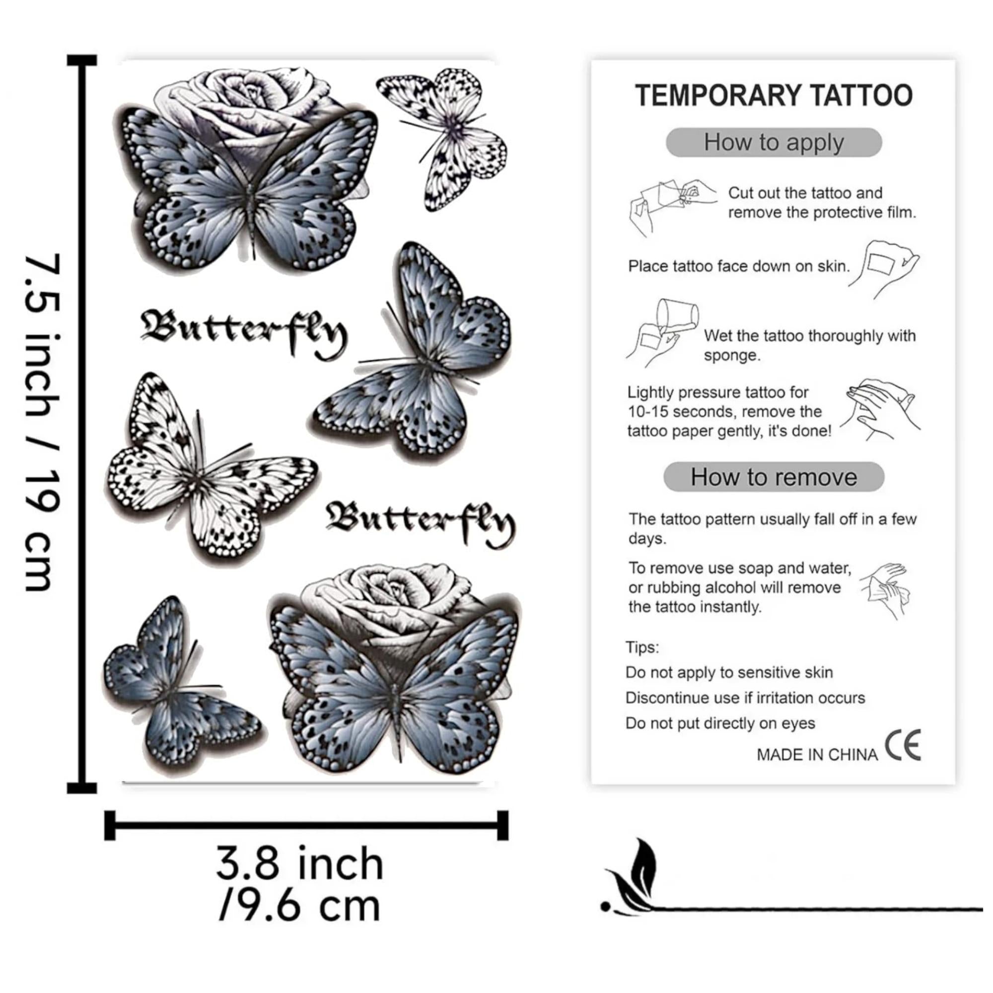 Unisex Butterfly Semi Permanent/Temporary Long Lasting Tattoo: 1 Pack Temporary Tattoos Tattos product detail image