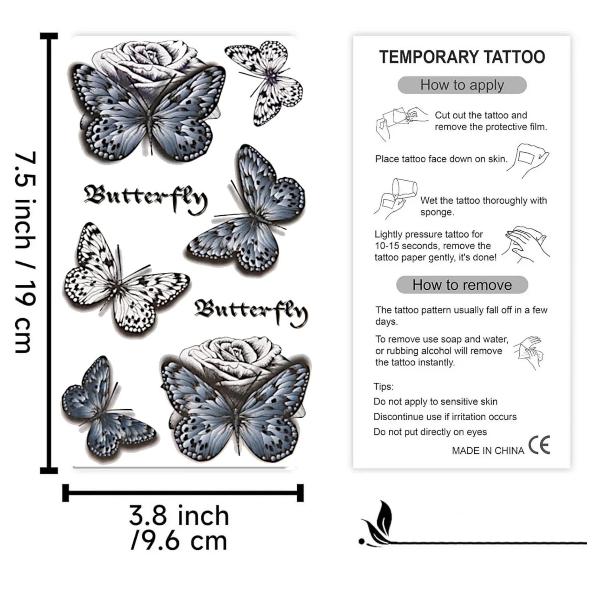 Unisex Butterfly Semi Permanent/Temporary Long-Lasting Tattoo