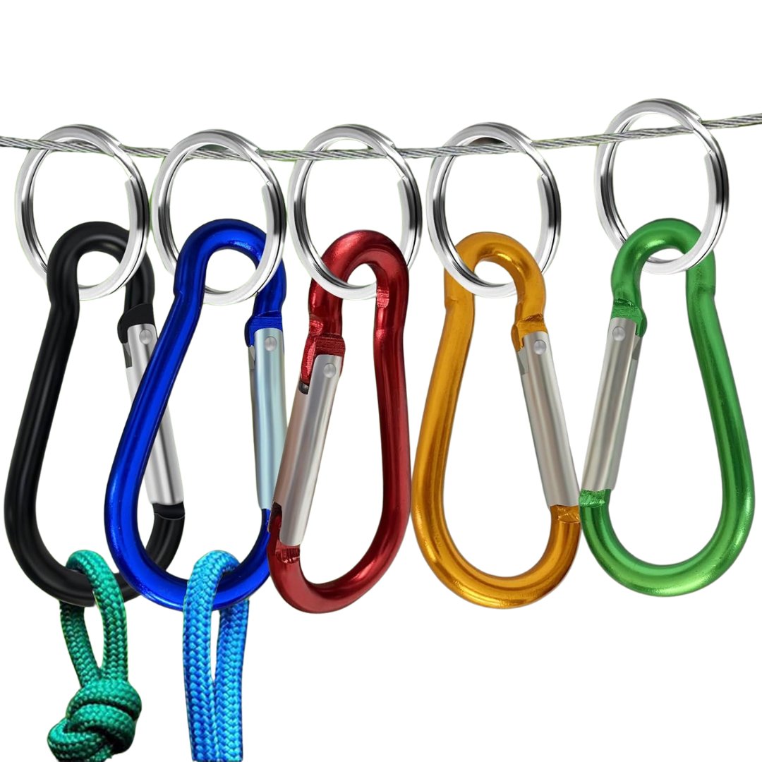 Carabiner Clips with Keyrings Aluminum D-Ring Spring Lock Hooks