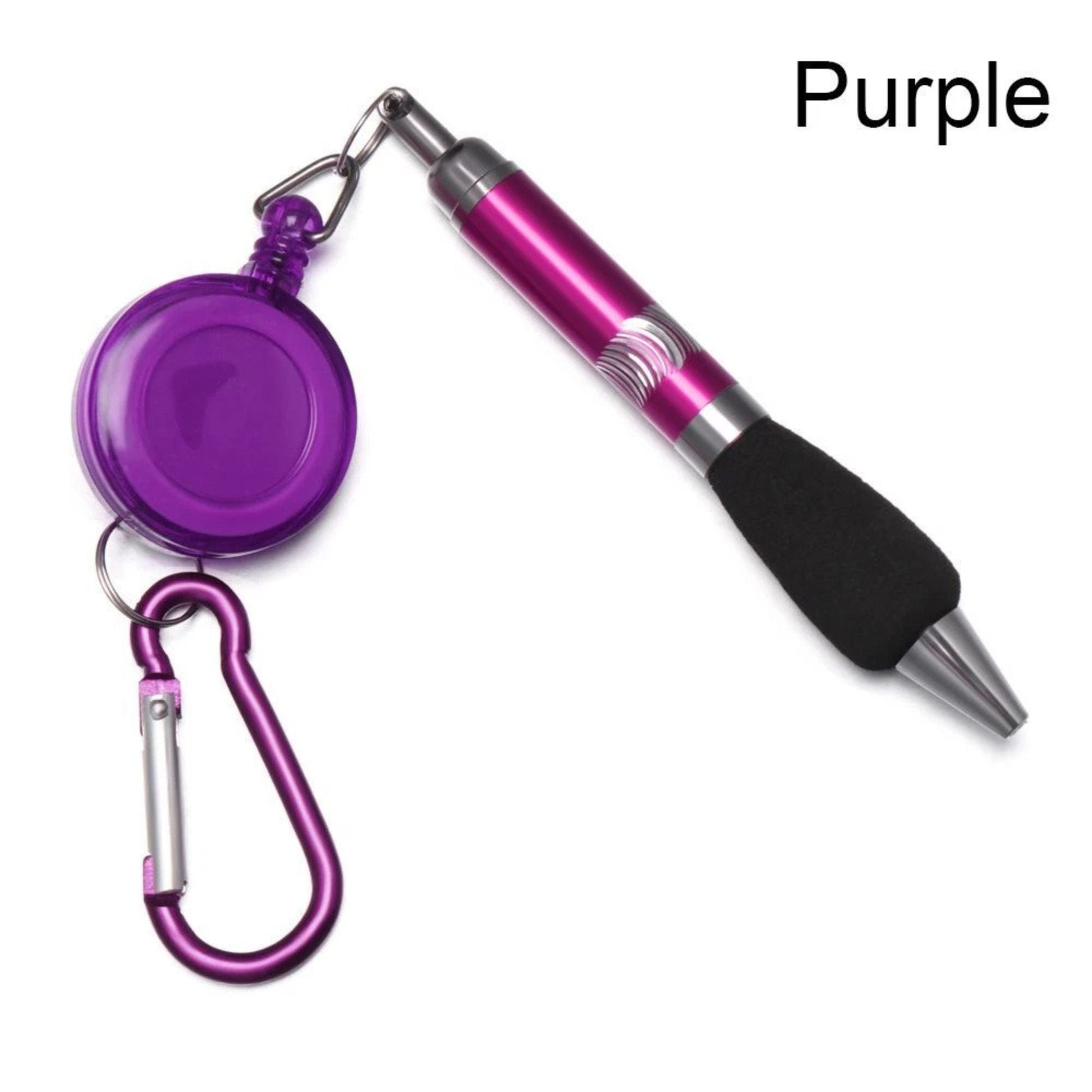 Clip-On Ballpoint Pen with Carabiner Keychain and Belt Clip Reel