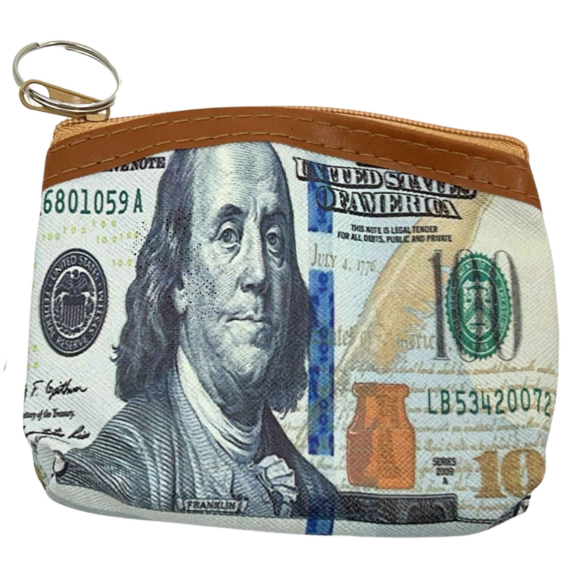 Dollar Theme Zipper Pouch with Keychain: 1 Pack Coin Purses main product image