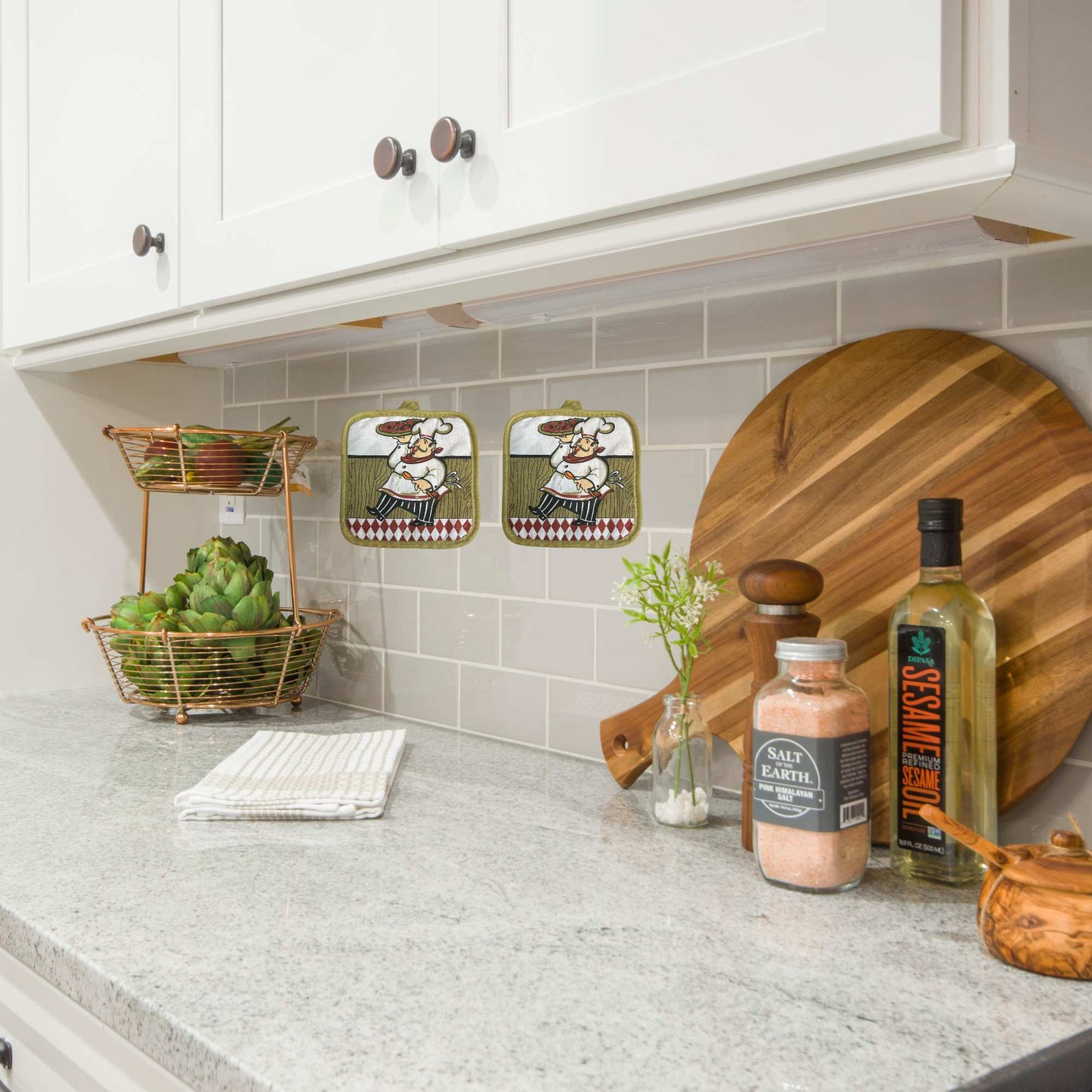 6.5" Heat-Resistant Printed Chef with Pizza Kitchen Pot Holder