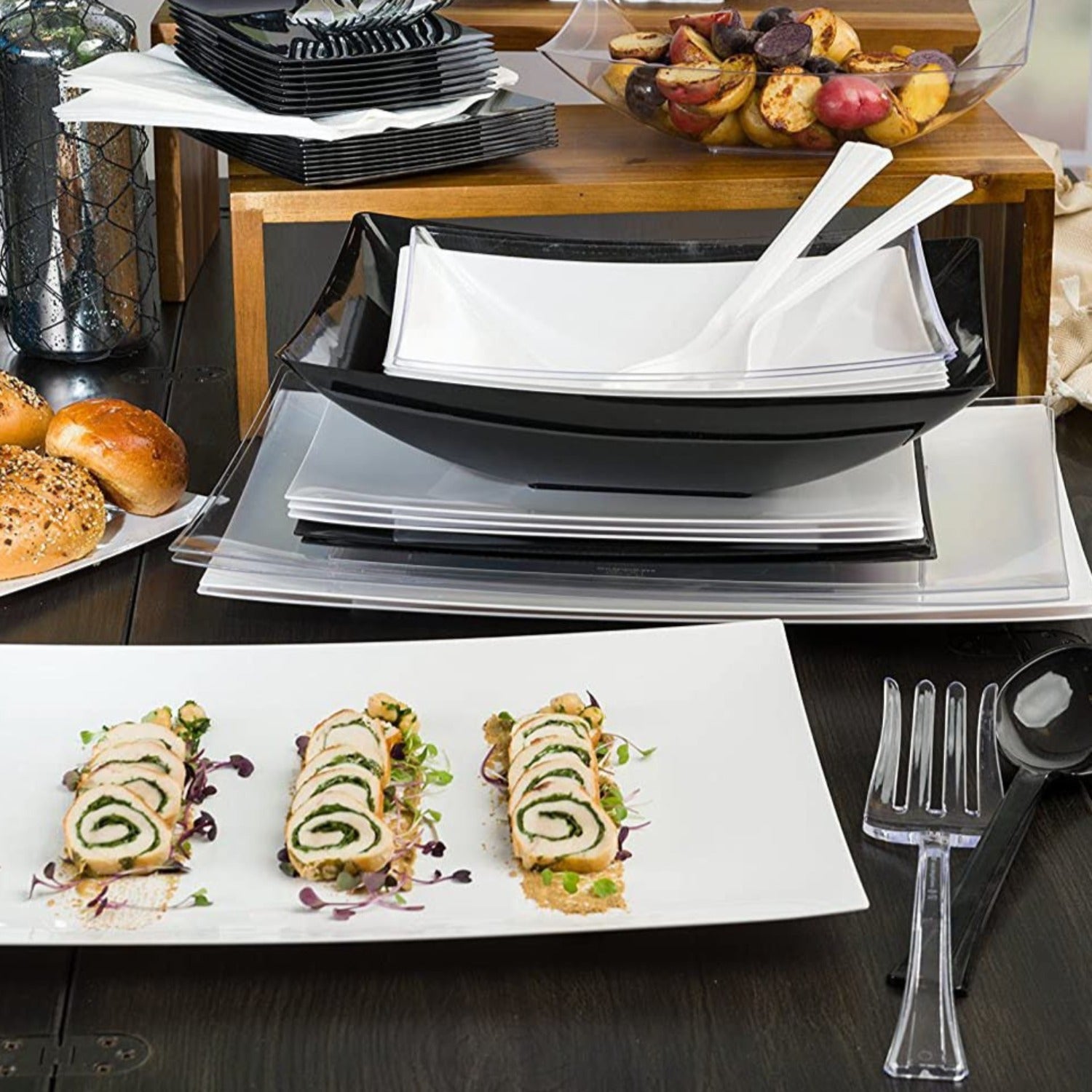 Clear Heavyweight Plastic Slotted Salad Serving Spoon 12": 1 Pack Disposable Spoons product detail image