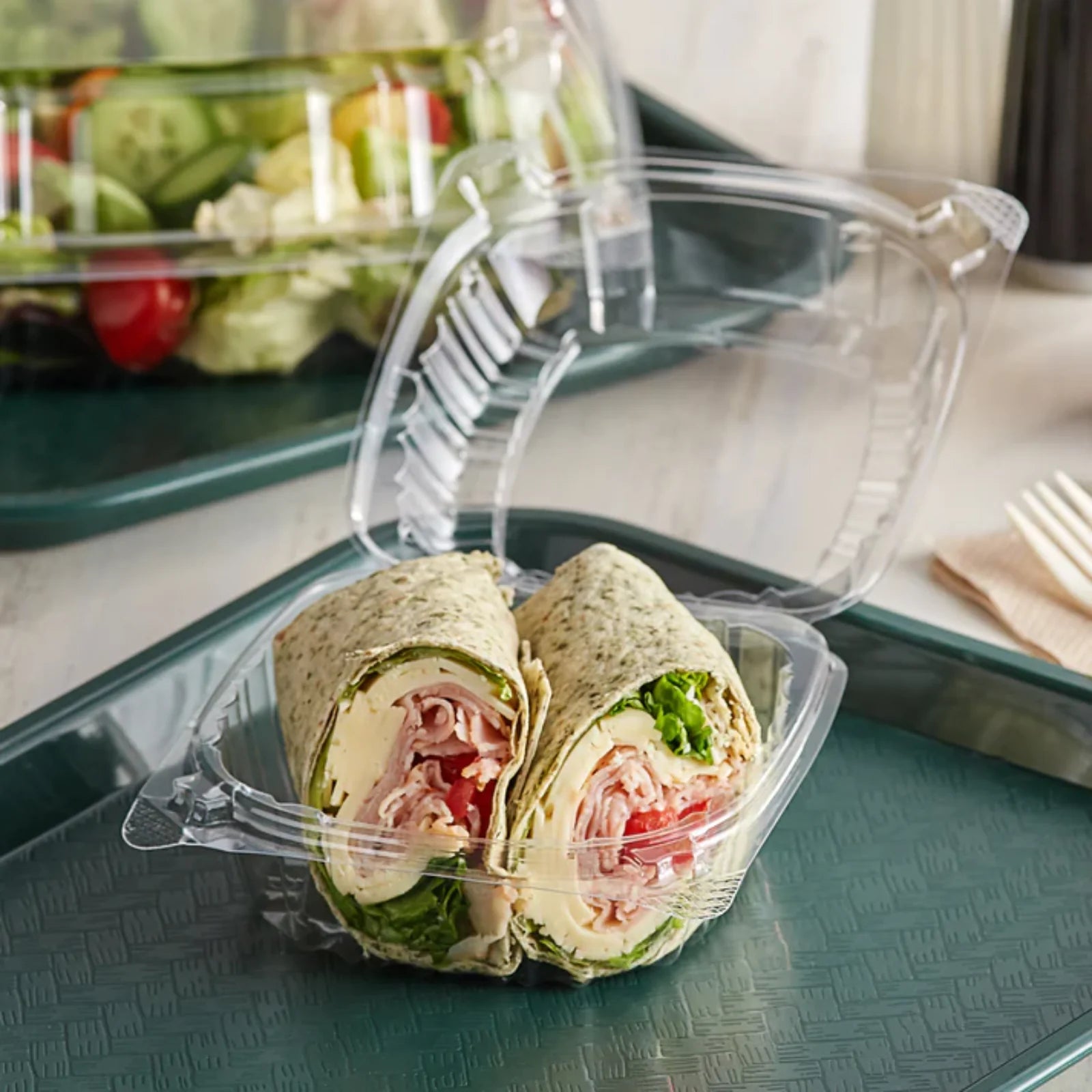 5" Clear Seal Hinged Lid Plastic Container: 6 Pack Take Out Containers Storage Container lifestyle use image