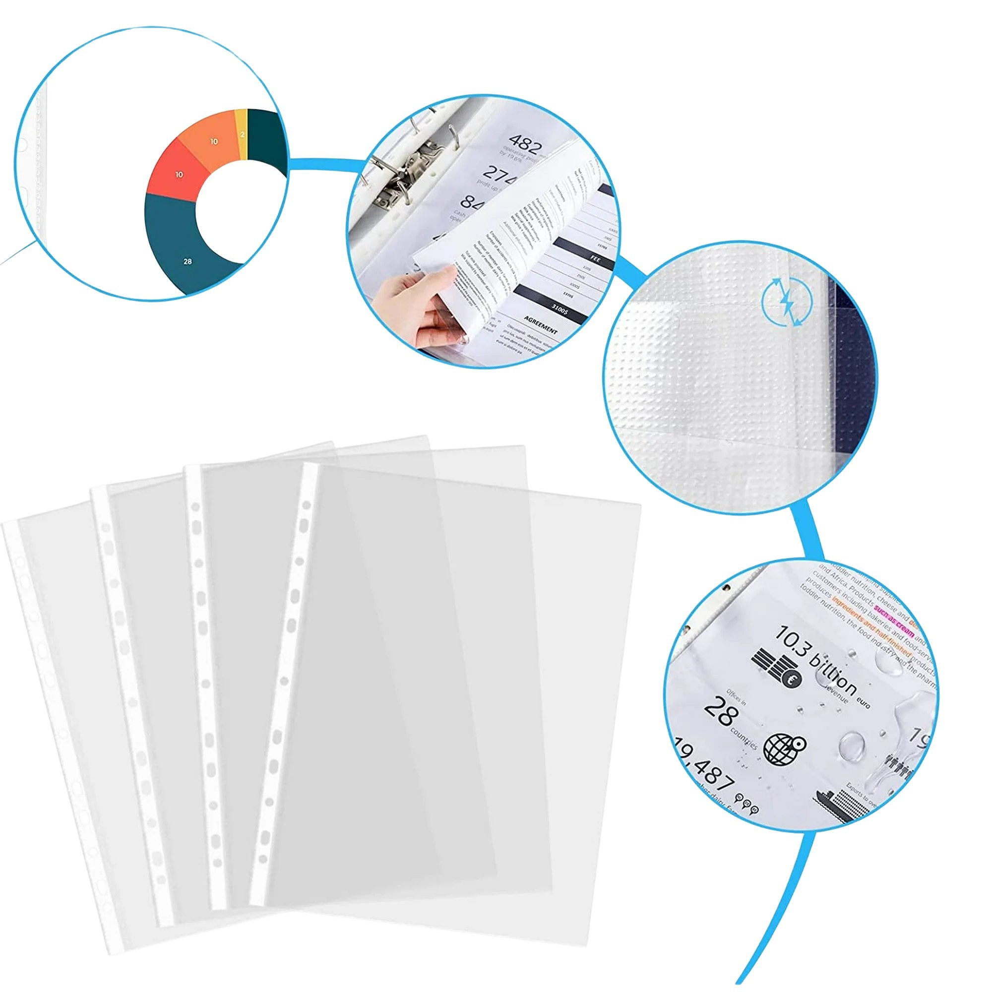 Clear Sheet Protectors 11"X8.5" Reinforced 11 Hole Fit for 3 Ring Binder: 20 Pack File Folders lifestyle use image