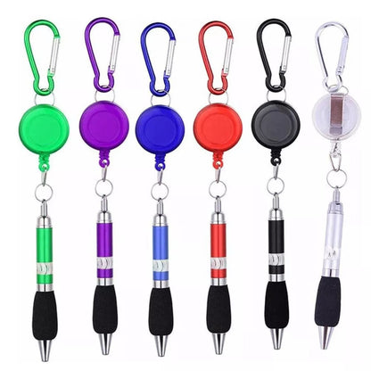 Clip-On Ballpoint Pen with Carabiner Keychain and Belt Clip Reel