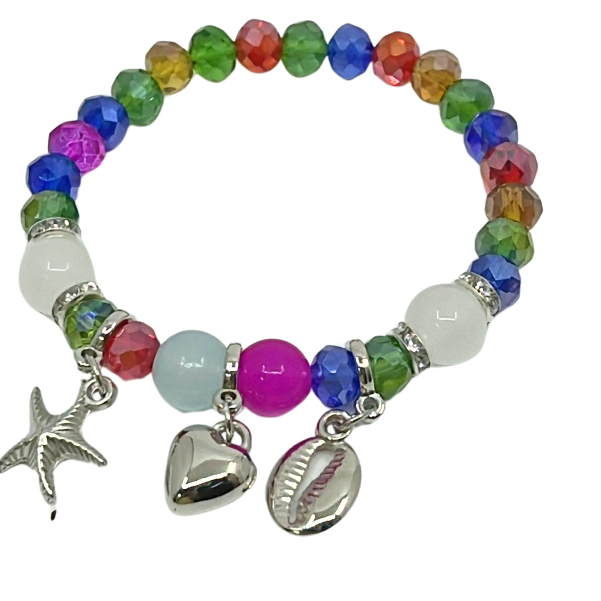 Colorful Beaded Bracelet with Three Charms