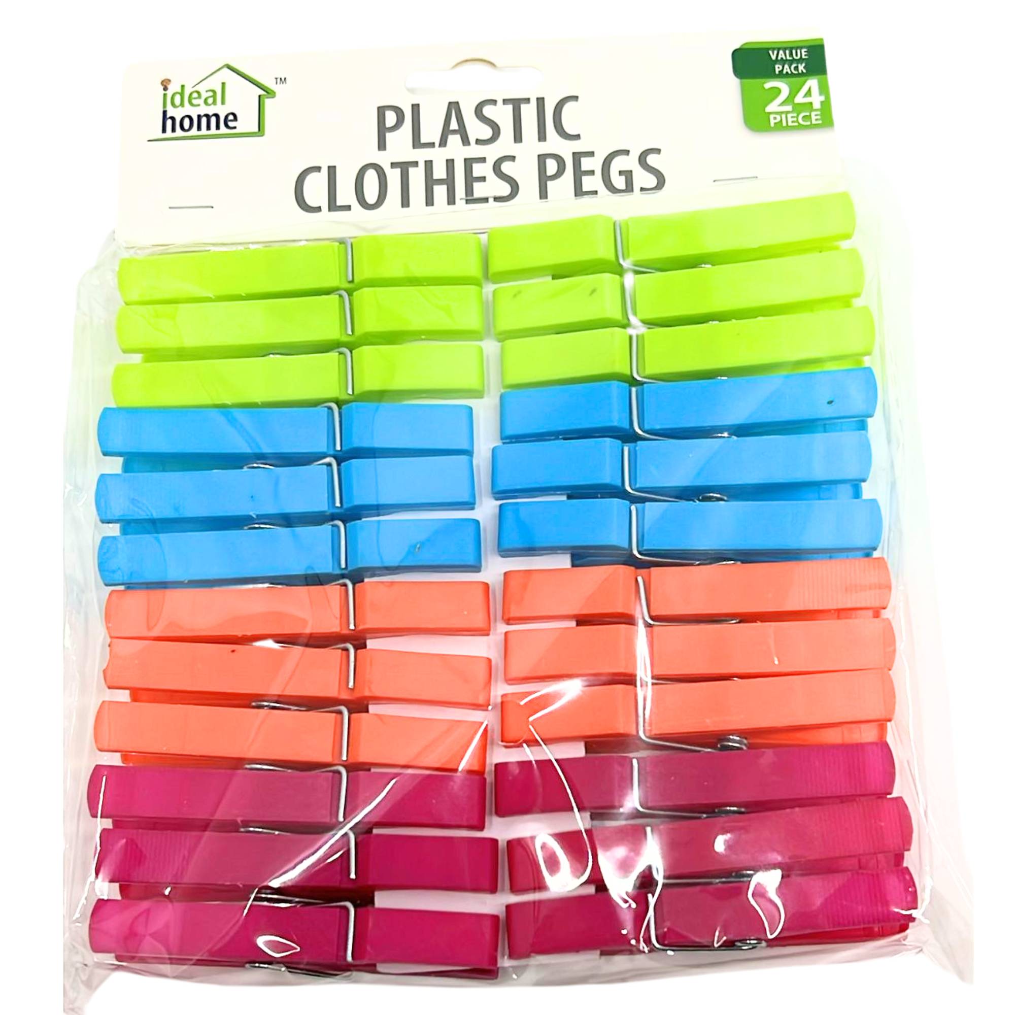 4 Color Waterproof Plastic Clothes Pegs: 24 Pack Clothespins Laundry main product image