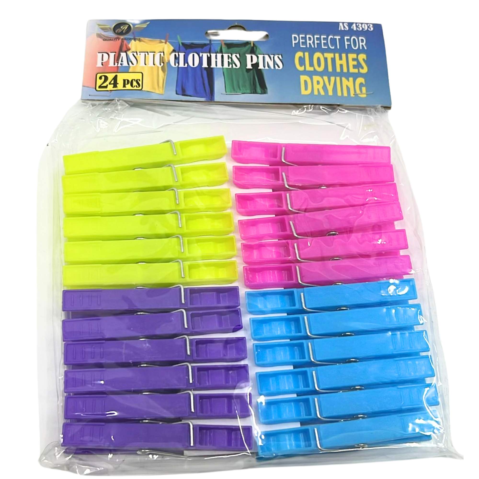 Coloured Plastic Clothes Pins: 24 Pack Clothespins Laundry main product image