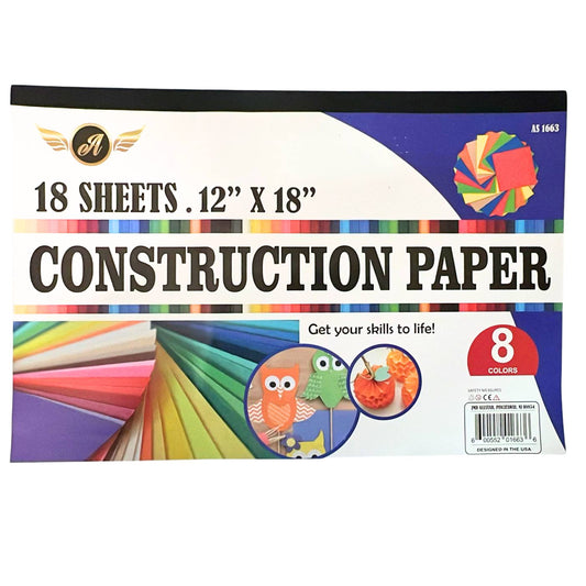Construction Paper Pad | 12 x 18 Inches, 18 Sheets 8 Assorted Colors
