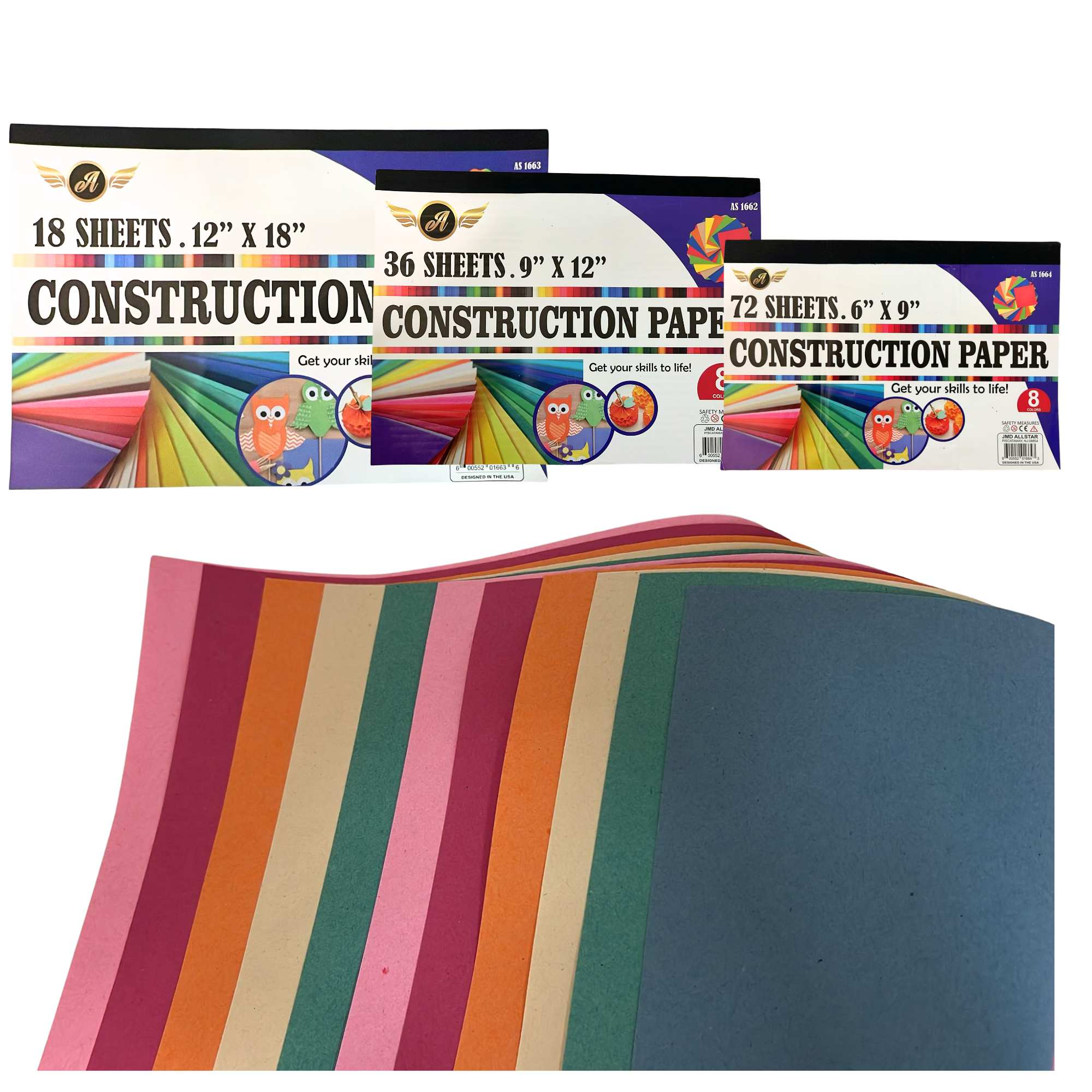 Construction Paper Pad 12 x 18 Inches, 18 Sheets 8 Assorted Colors: 1 Pack Book Paper product detail image