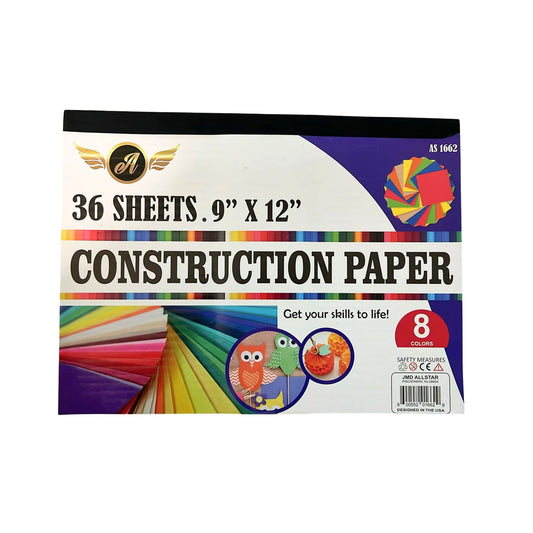 Construction Paper Pad | 9 X 12 inches, 36 Sheets 8 Assorted Colors