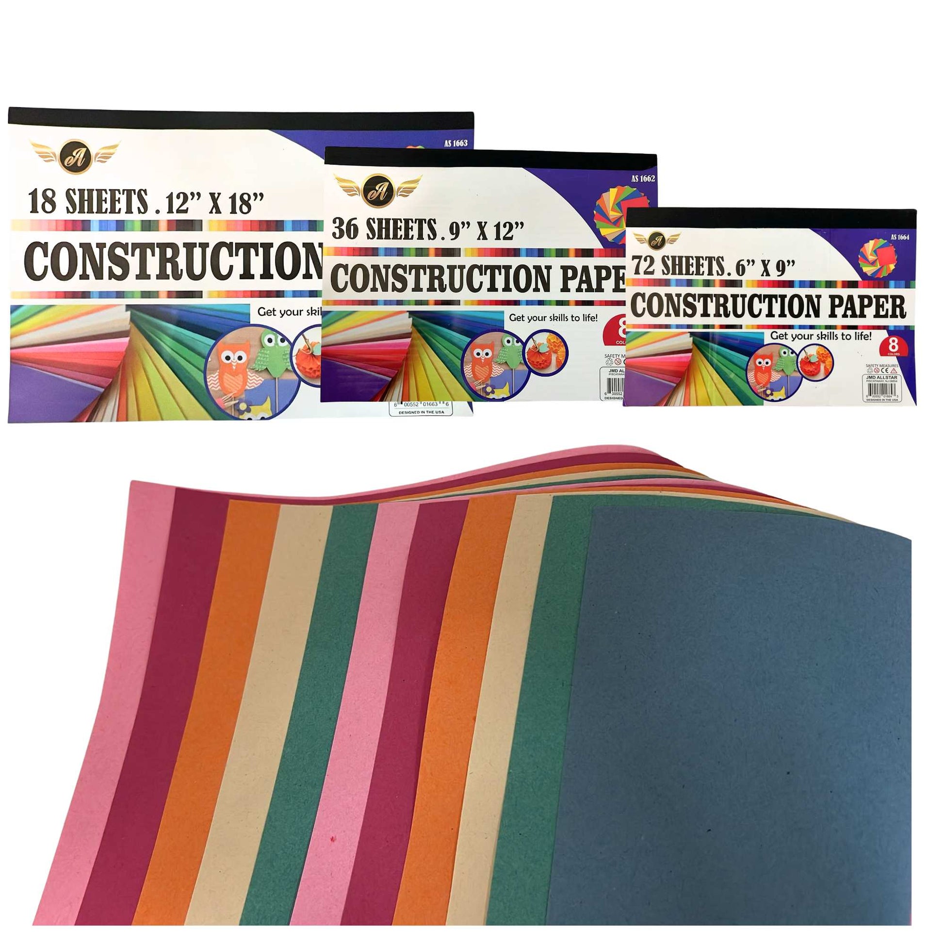 Construction Paper Pad | 9 X 12 inches, 36 Sheets 8 Assorted Colors