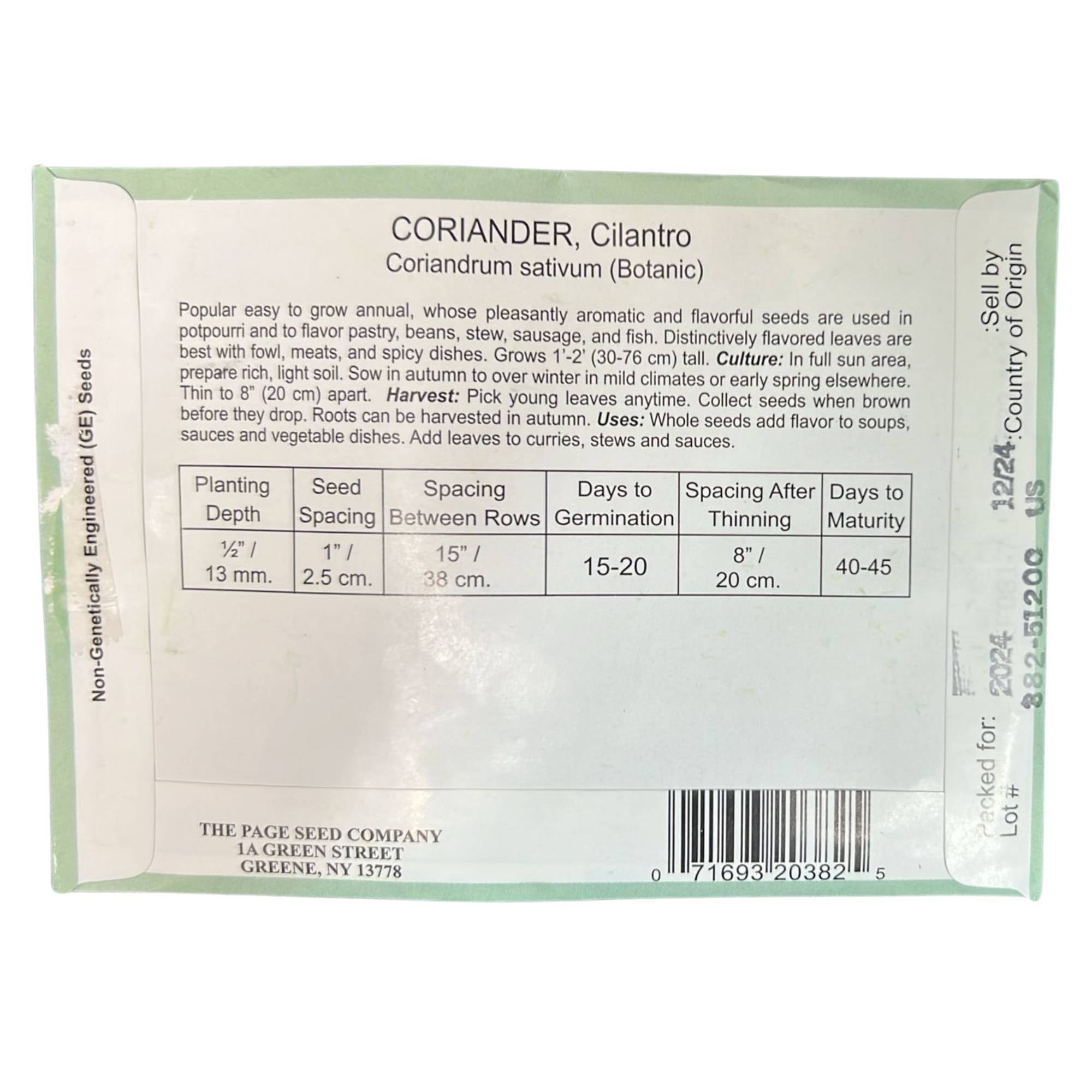 Valley Greene 1.2g Coriander Seeds – Cilantro: 2 Pack size and feature image