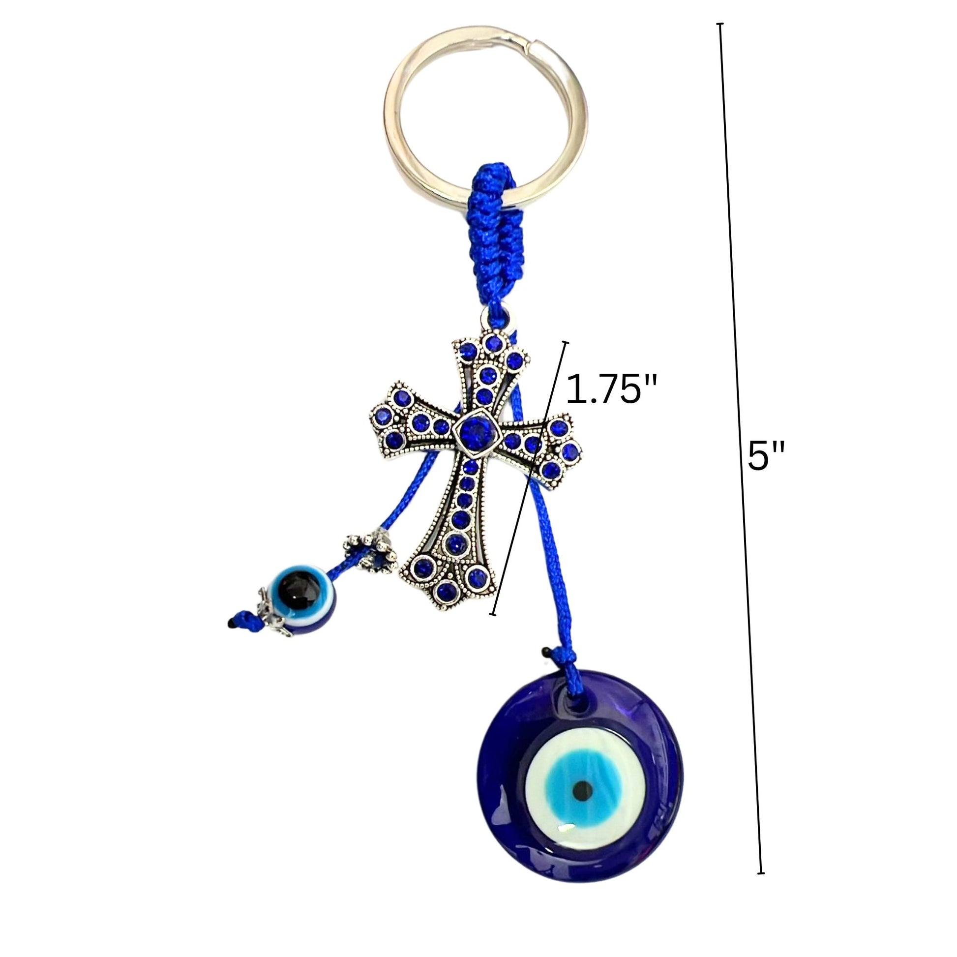 Lucky Charm Cross & Evil Eye Keychain – Rhinestone Accent