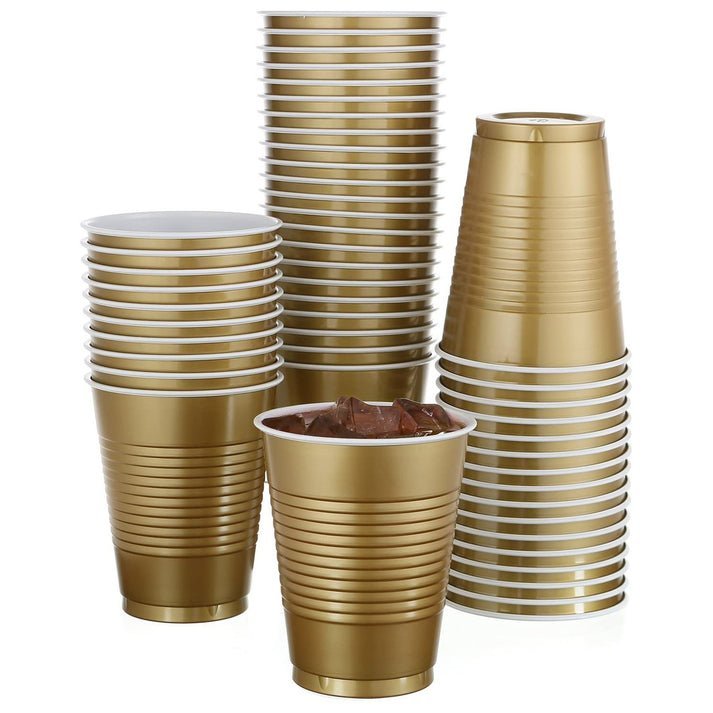 Disposable 18oz Gold Plastic Cups: 4 Pack Kitchen Catalog,Dispoable Cups size and feature image