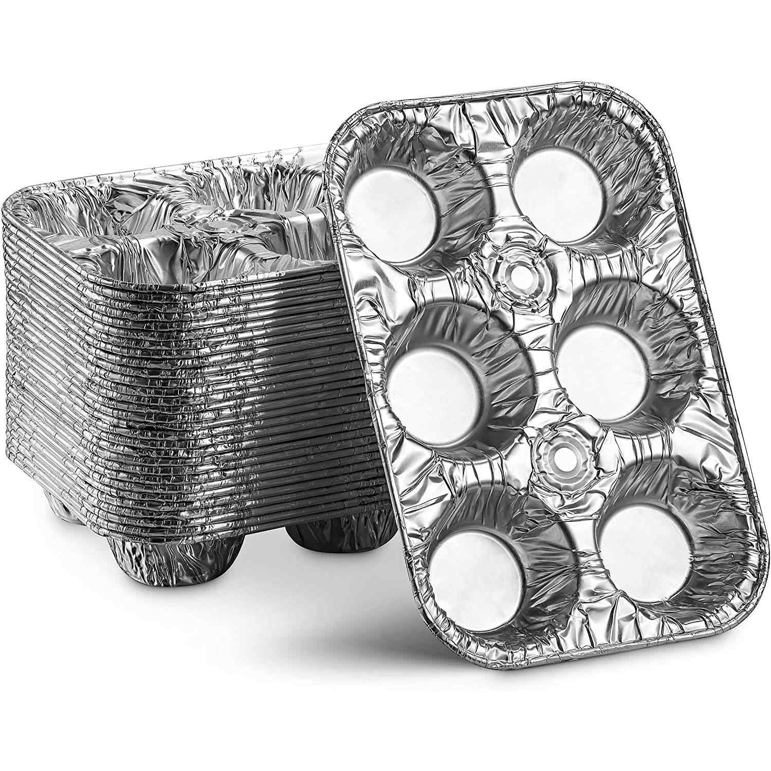 Disposable Aluminum Muffin Foil Pan 6 Cup Section: 3 Pack Aluminum Baking size and feature image