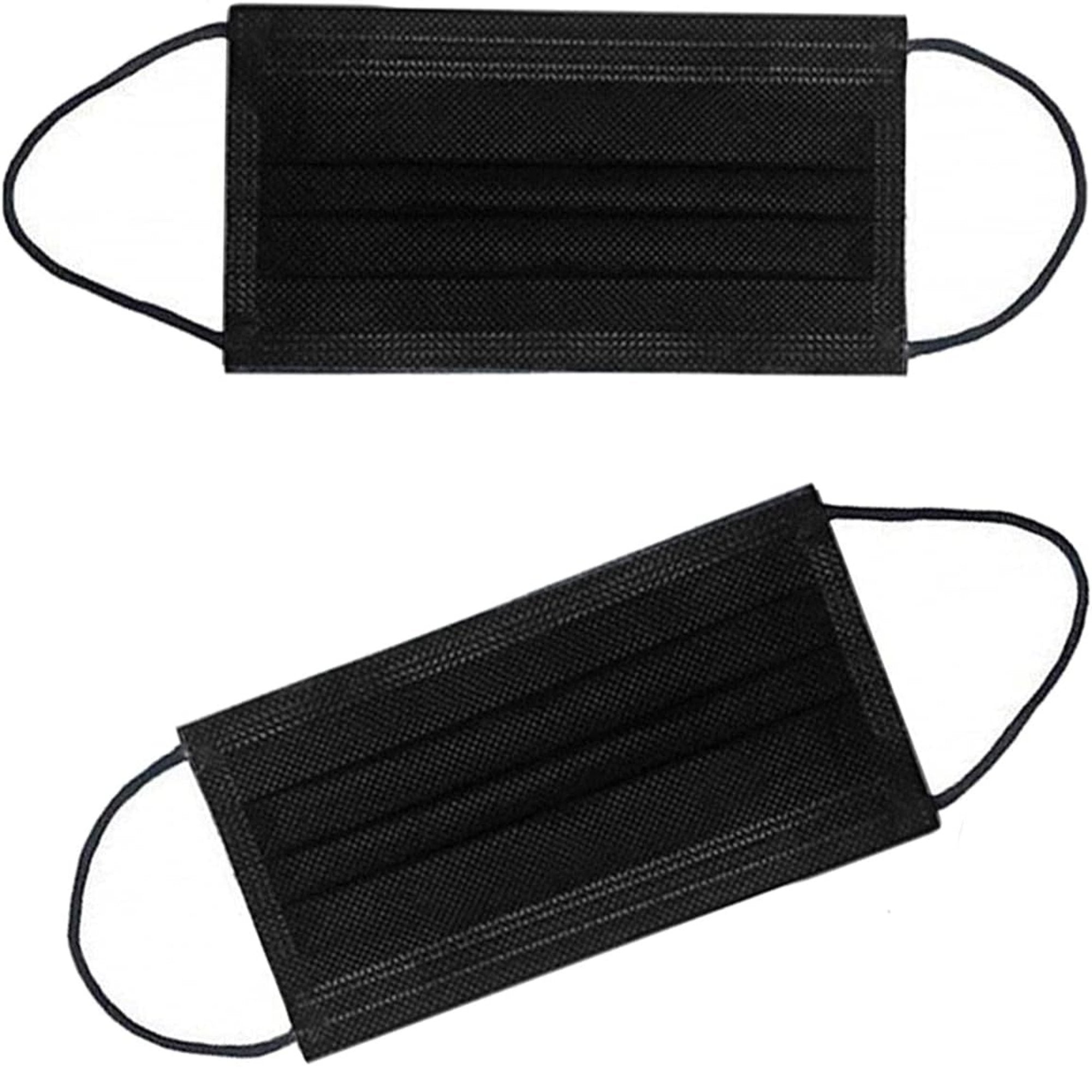 Disposable Black 3 Ply Face Masks with Elastic Ear loops: 10 v Personal Care Safety size and feature image