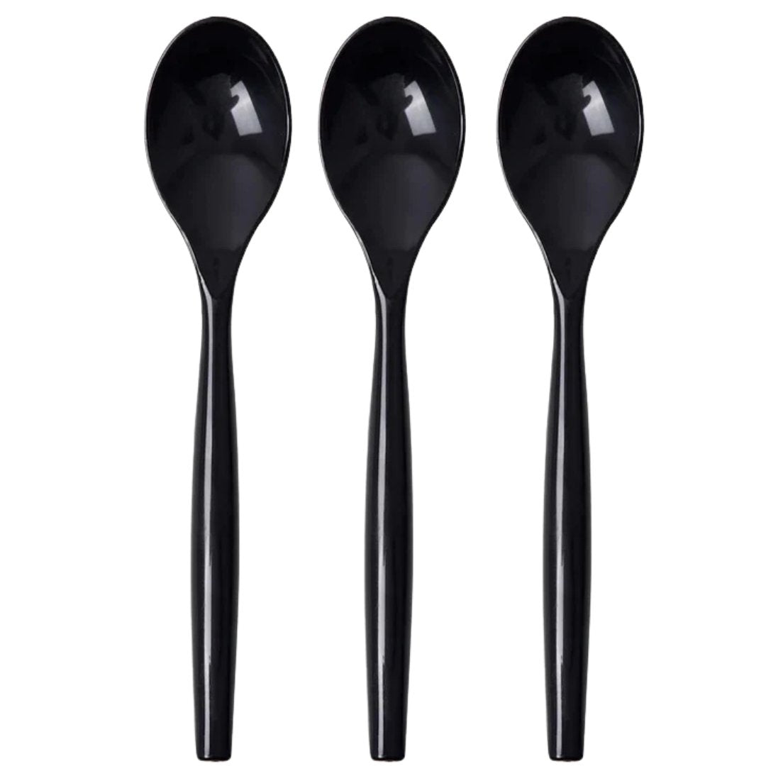Disposable Black Plastic Heavy Serving Spoons 3 Pack Disposable Utensils main product image
