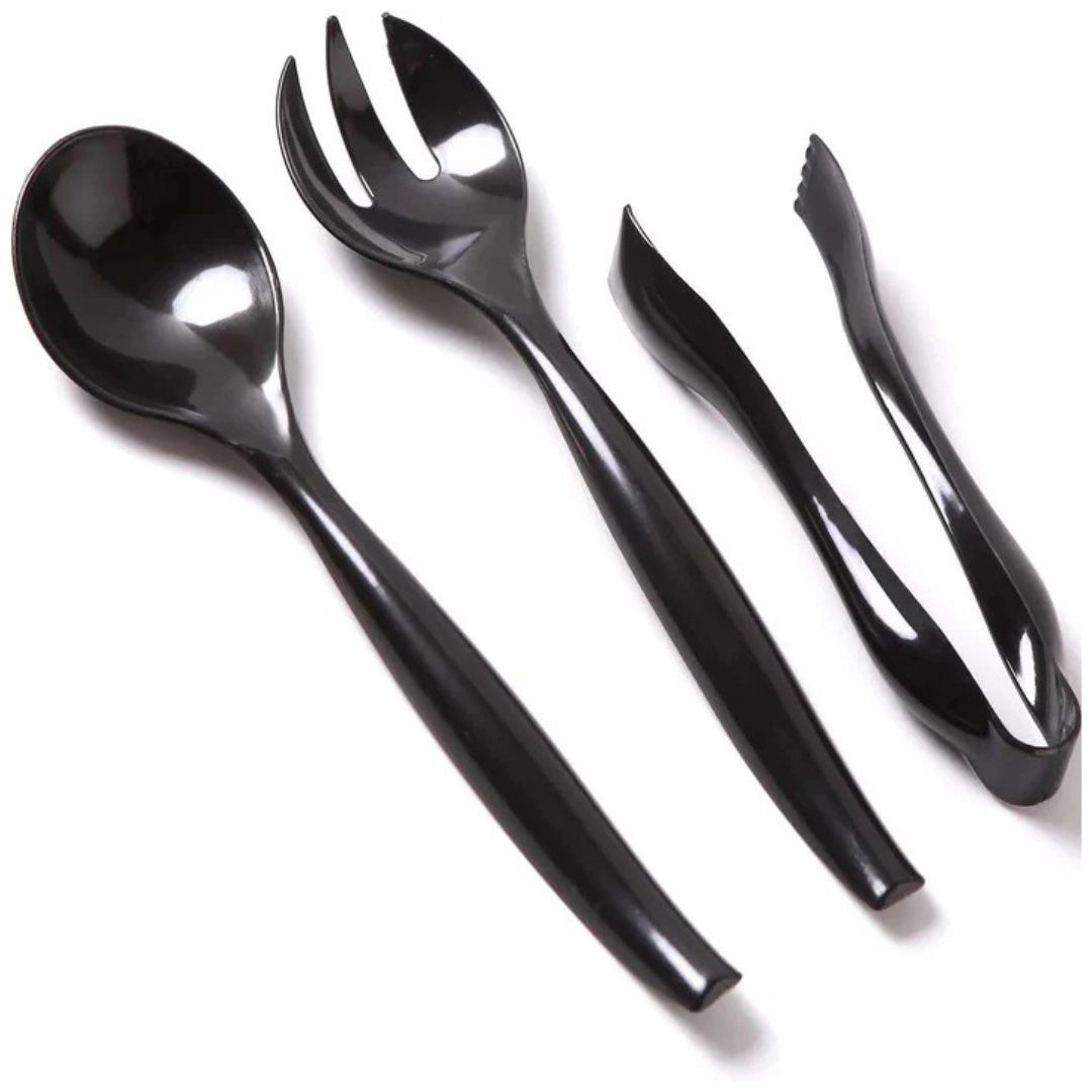 Disposable Black Plastic Heavy Serving Tongs 3 Pack Disposable Utensils product detail image