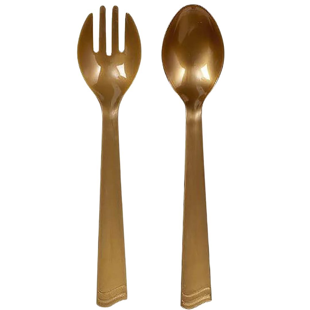 Disposable Gold Plastic 10" Serving Utensils 2 Pack (1 Fork & 1 Spoon) Disposable Utensils main product image
