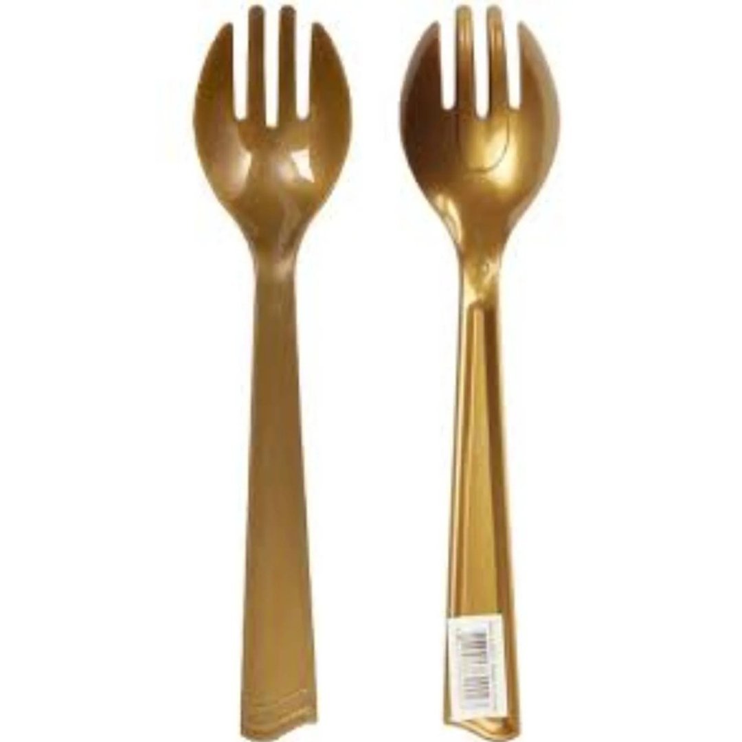 Disposable Gold Plastic 10" Serving Forks 2 Pack Disposable Utensils main product image