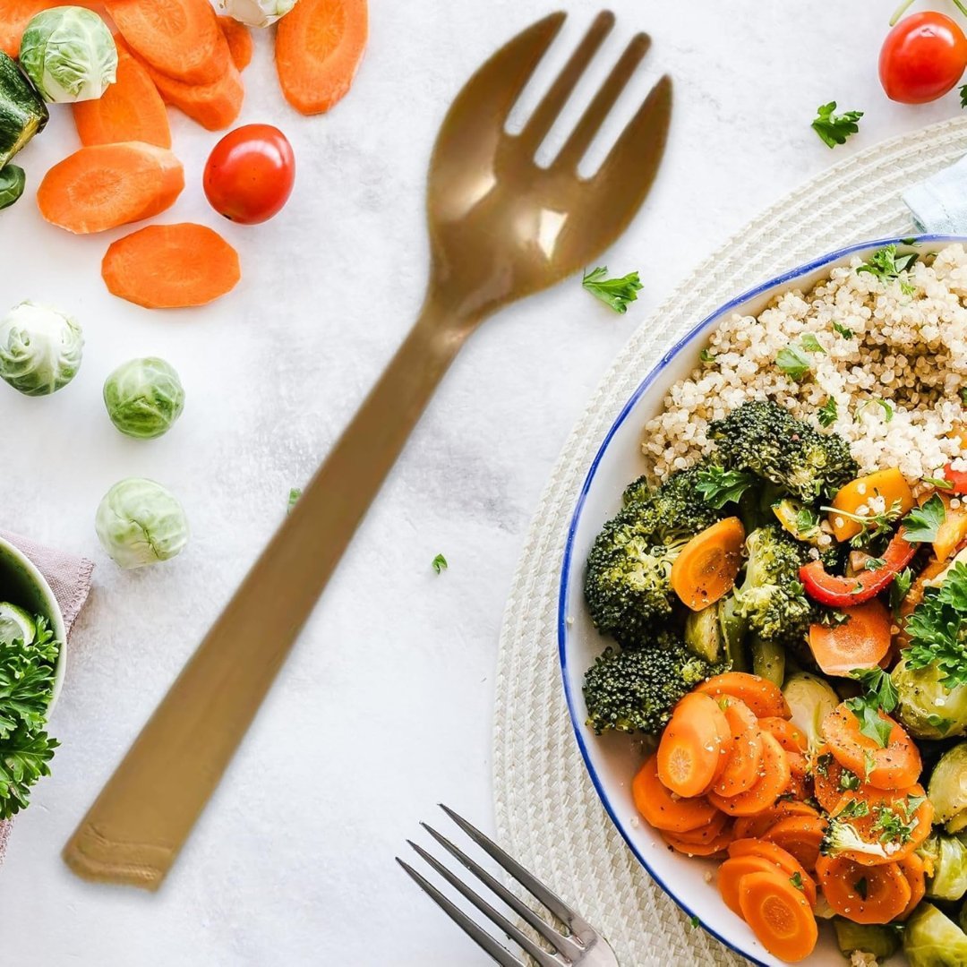Disposable Gold Plastic 10" Serving Forks 2 Pack Disposable Utensils product detail image