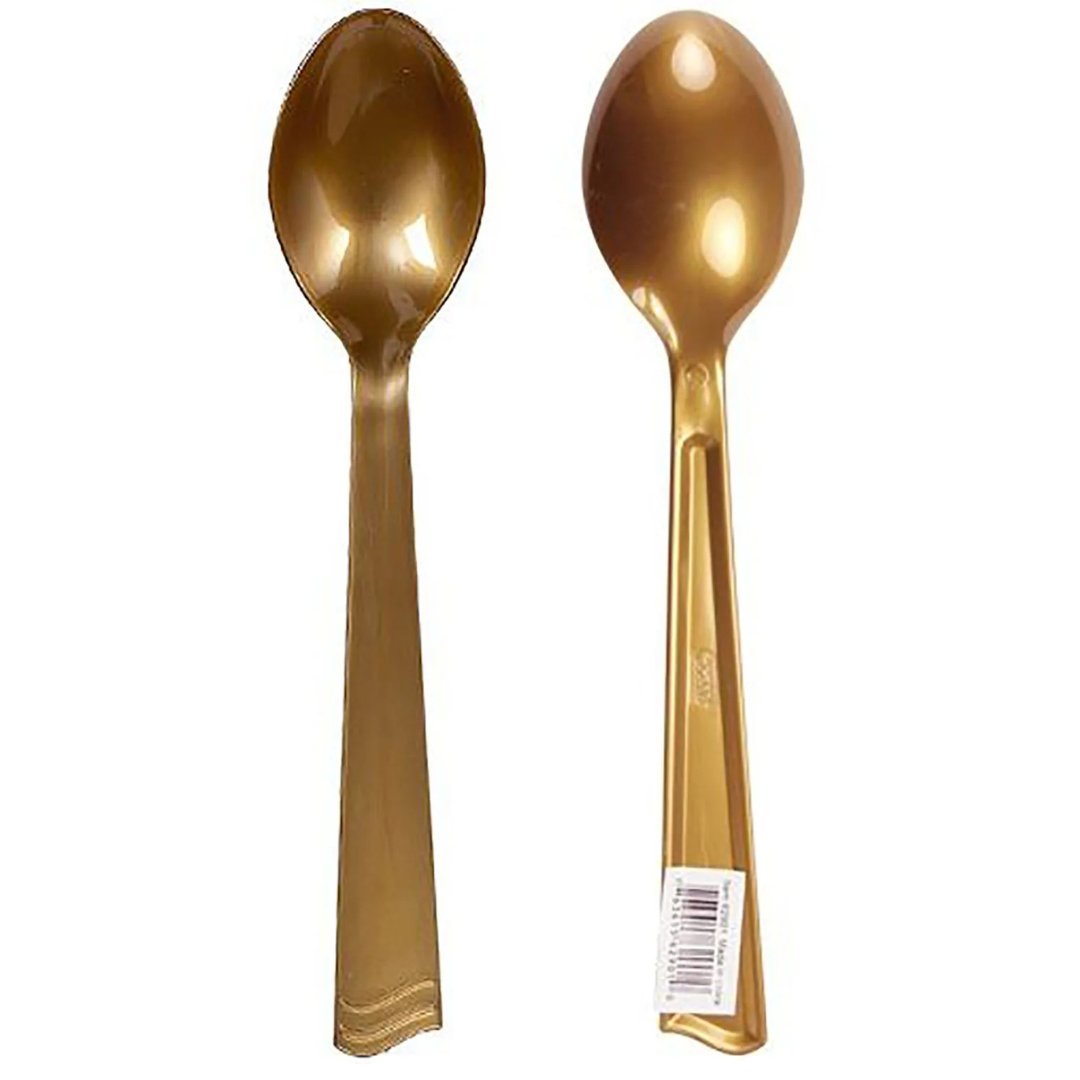 Disposable Gold Plastic 10" Serving Spoons 2 Pack Disposable Utensils main product image