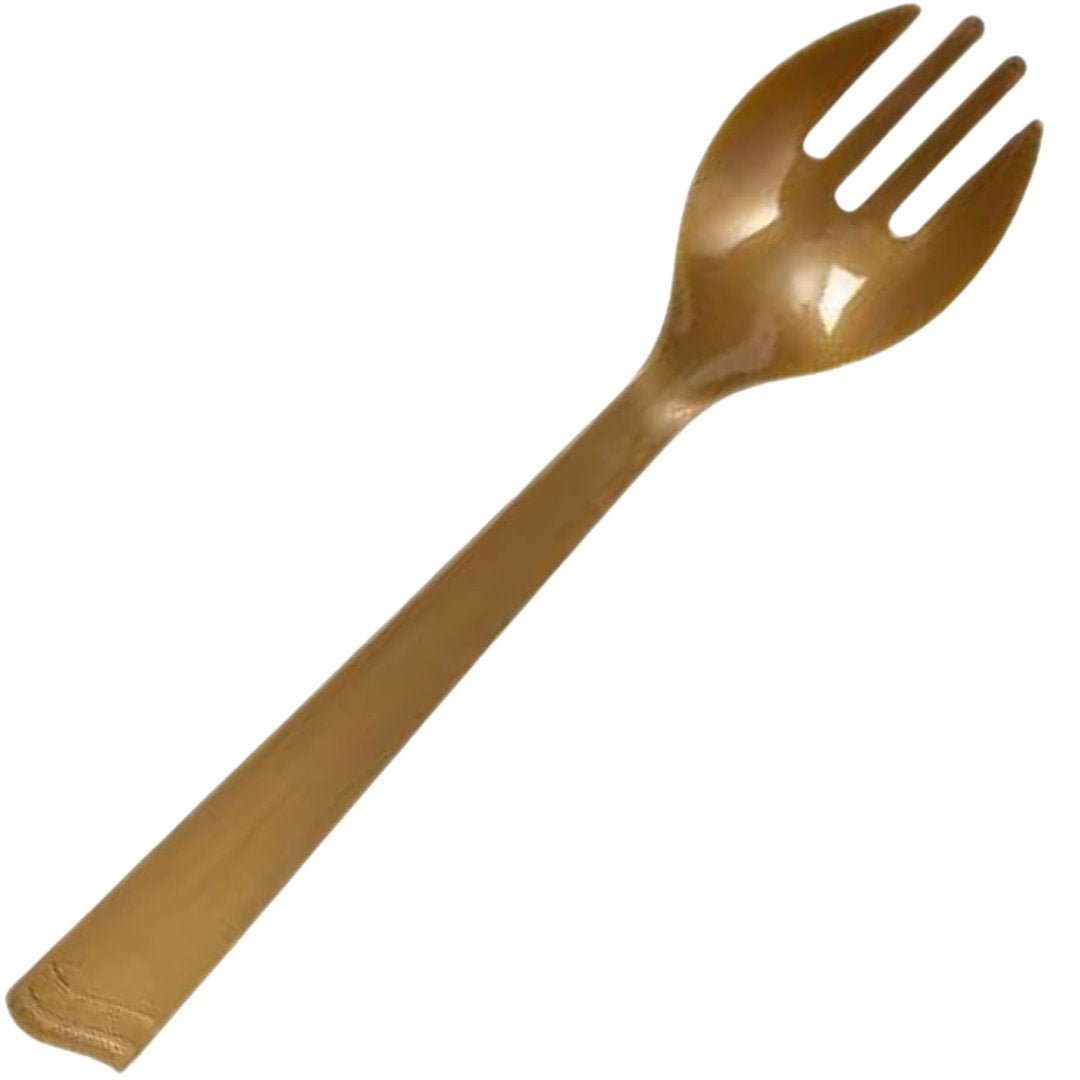 Disposable Gold Plastic 10" Serving Utensils 2 Pack (1 Fork & 1 Spoon) Disposable Utensils product detail image