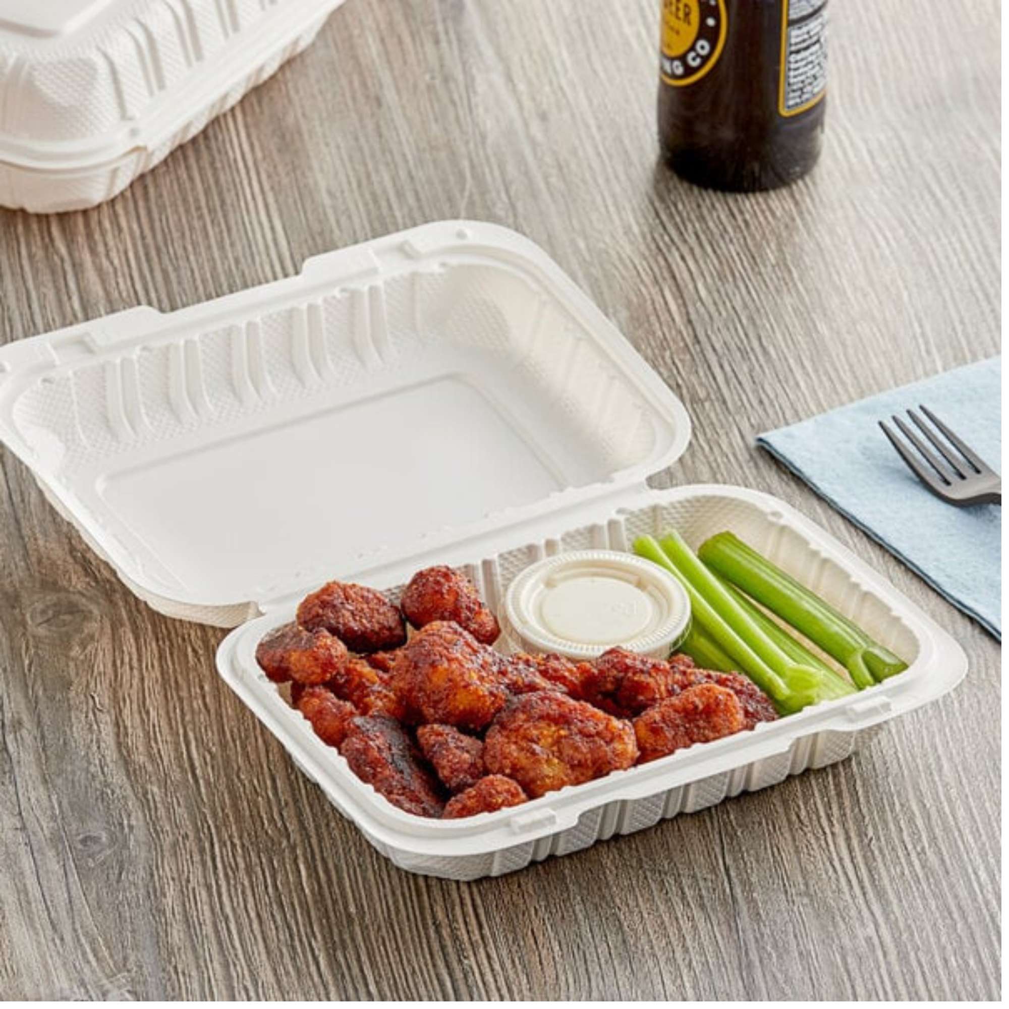 9"X6" Eco Friendly Microwavable , Food Containers with Clamshell Hinged Lid: 4 Pack Take Out Containers foods storage
