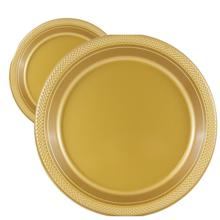 7" Gold Salad Plastic Plates: 6 Pack Kitchen Catalog, Disposable Plates size and feature image