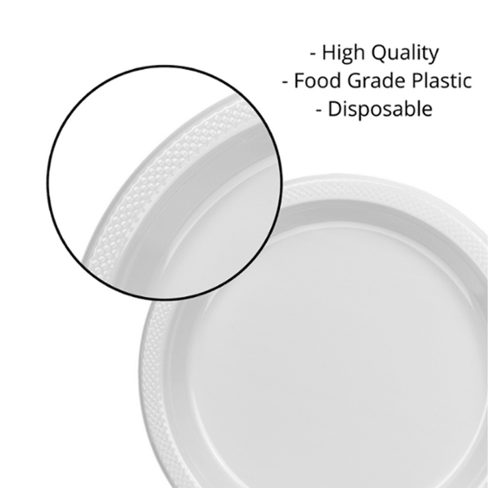 Disposable 9" White Diner Plastic Plates: 5 Pack Kitchen Catalog, Disposable Plates size and feature image