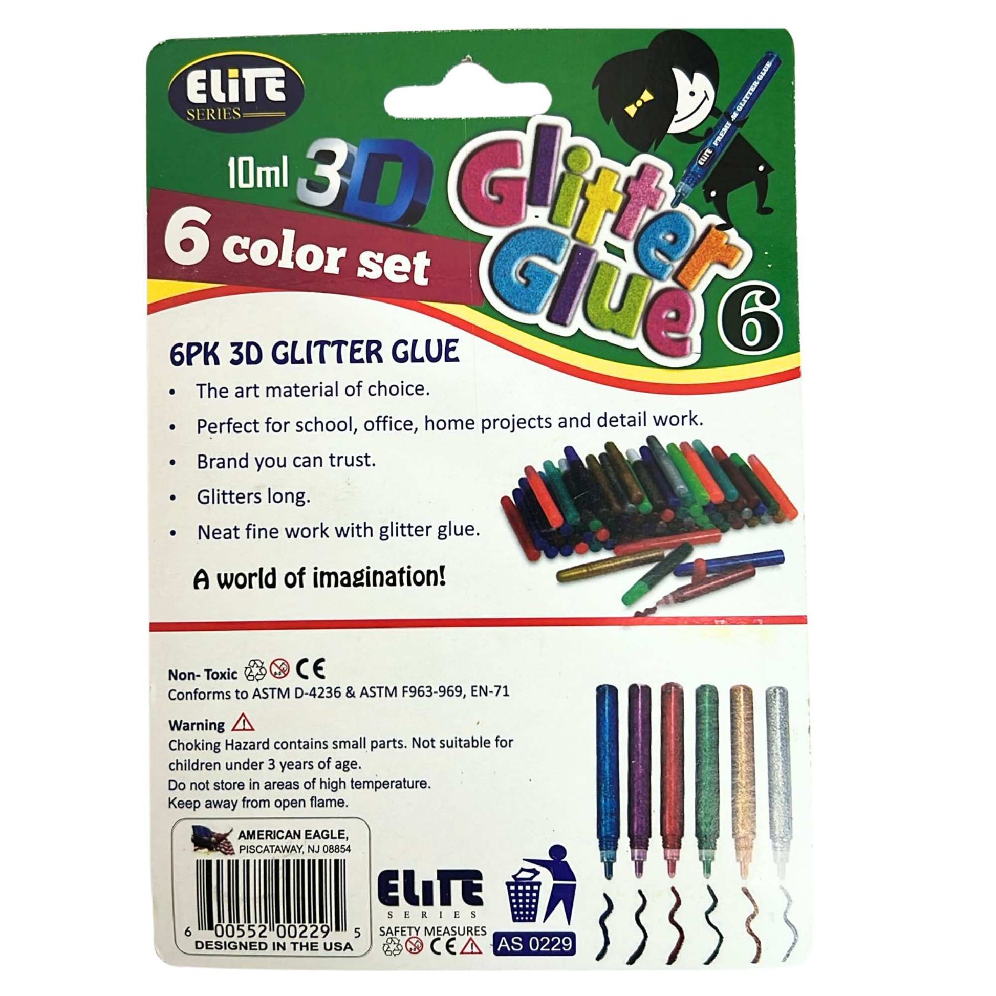Elite Series –3D Glitter Glue – 6-Color Set