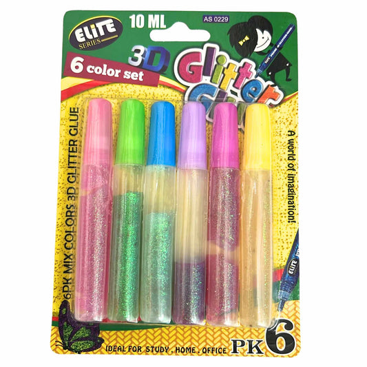 Elite Series –3D Glitter Glue – 6-Color Set