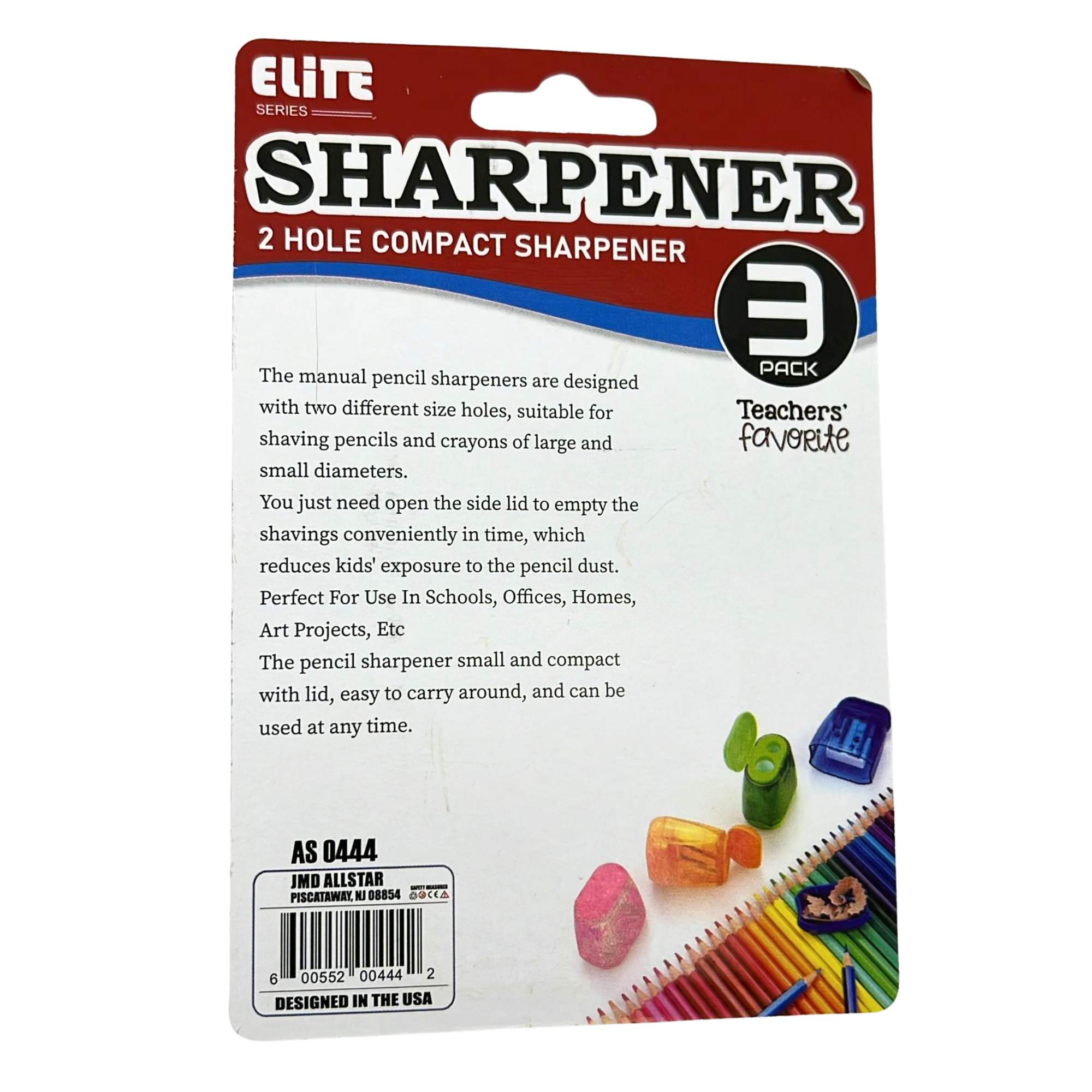 Elite Series 2 Hole Compact Dual Size Pencil Sharpeners: 3 Pack size and feature image
