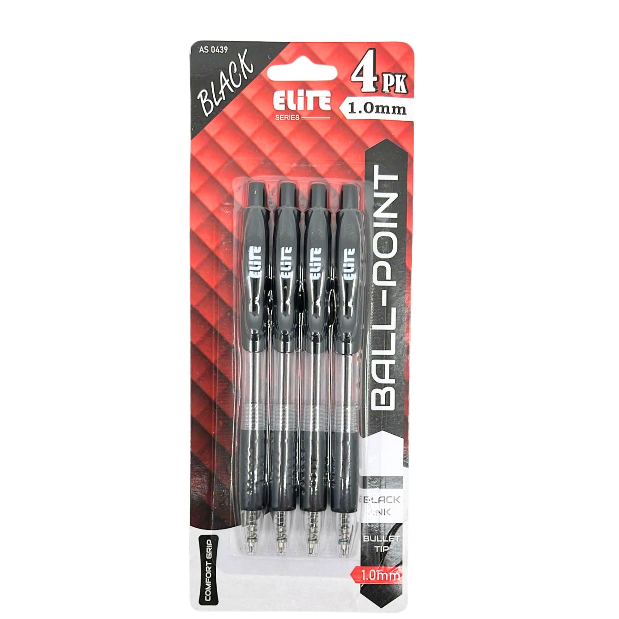 Elite Series Black Gel Ballpoint Pens – 1.0mm Bold Bullet Tip: 4 Pack main product image