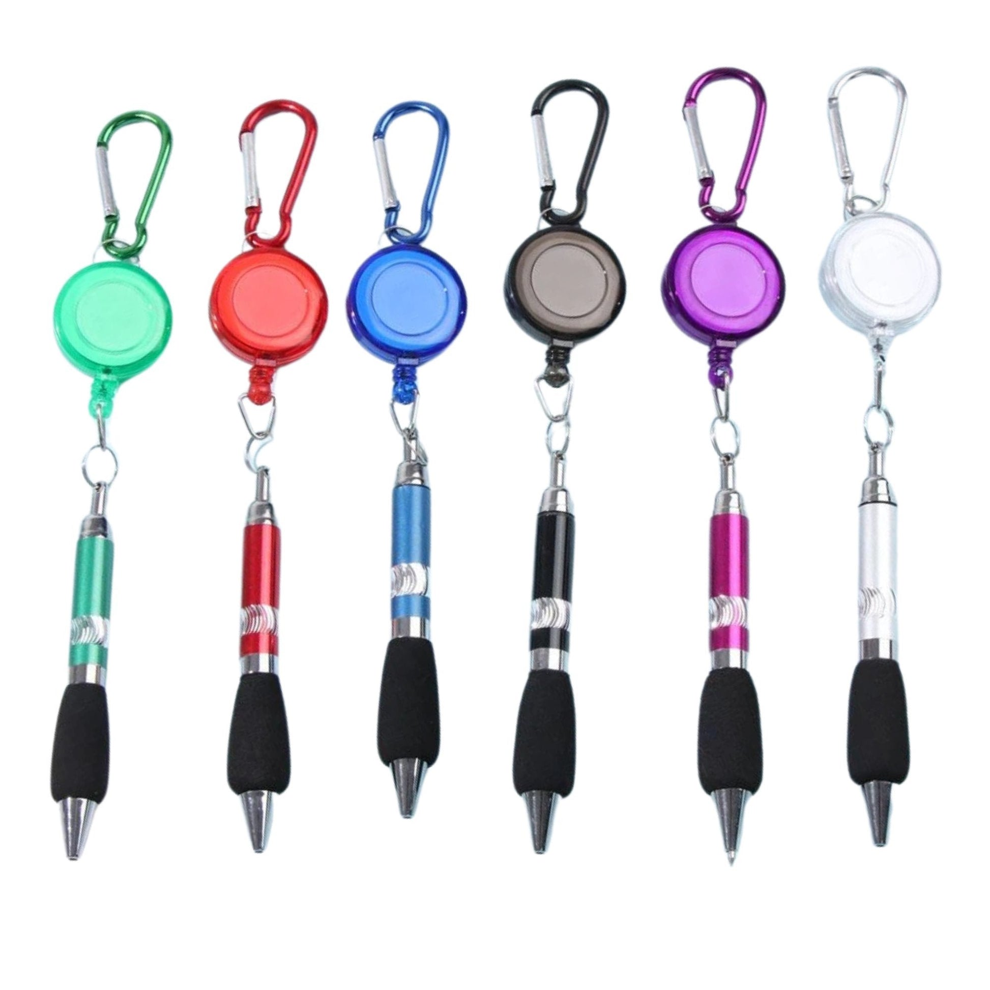 Clip-On Ballpoint Pen with Carabiner Keychain and Belt Clip Reel