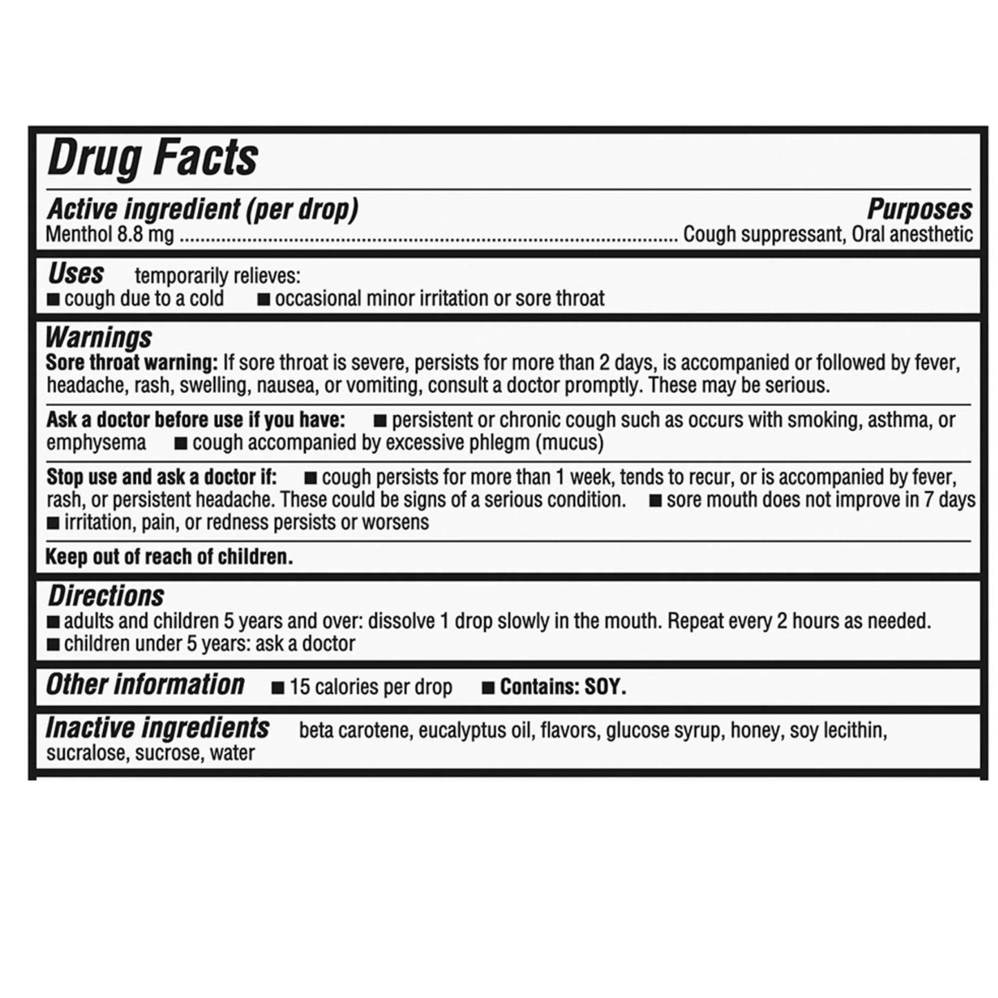 Suppressant Drops Soothing Relief for Sore Throat & Cough