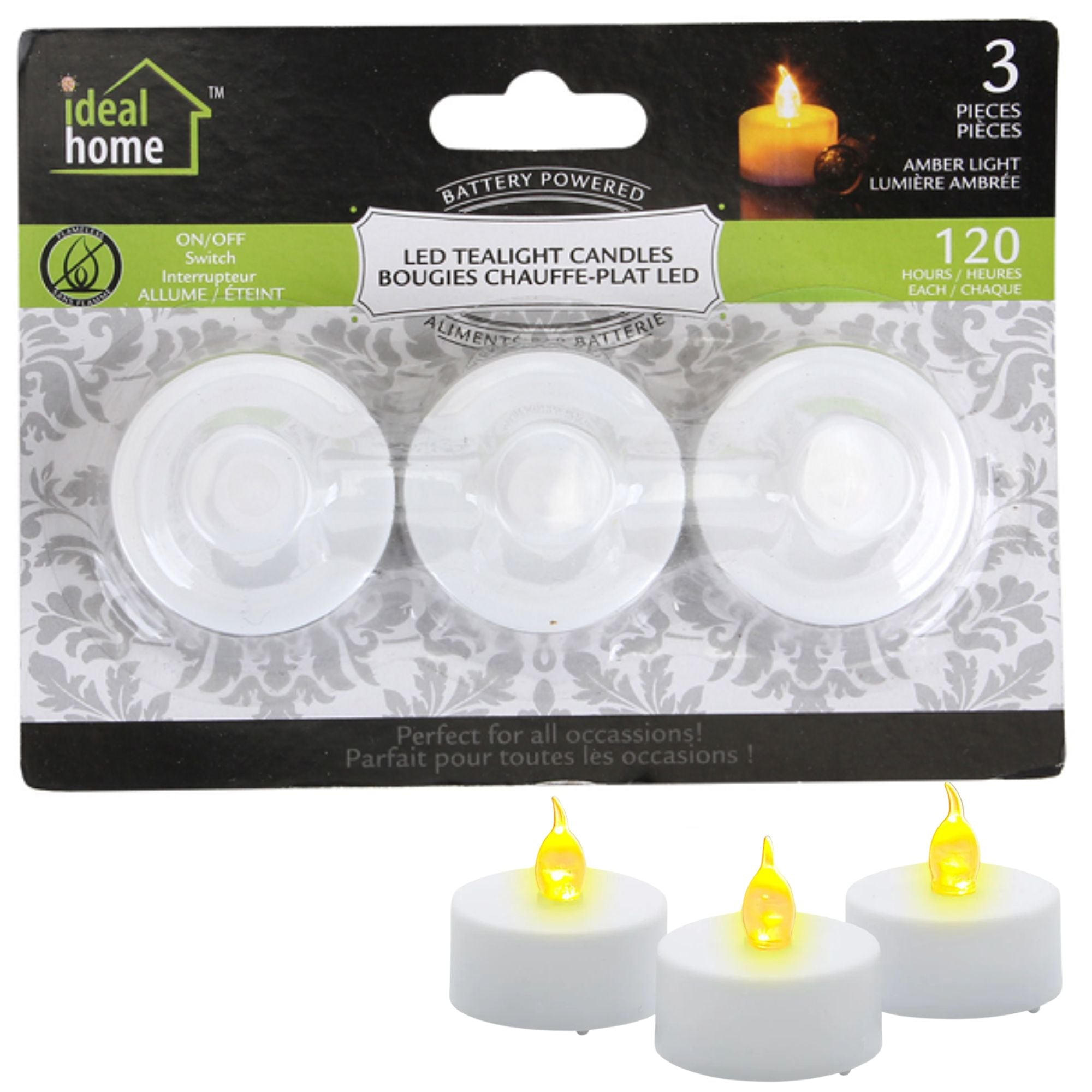 Battery Operated Amber LED Tea light Candle :3 Pack Flameless Candles main product image