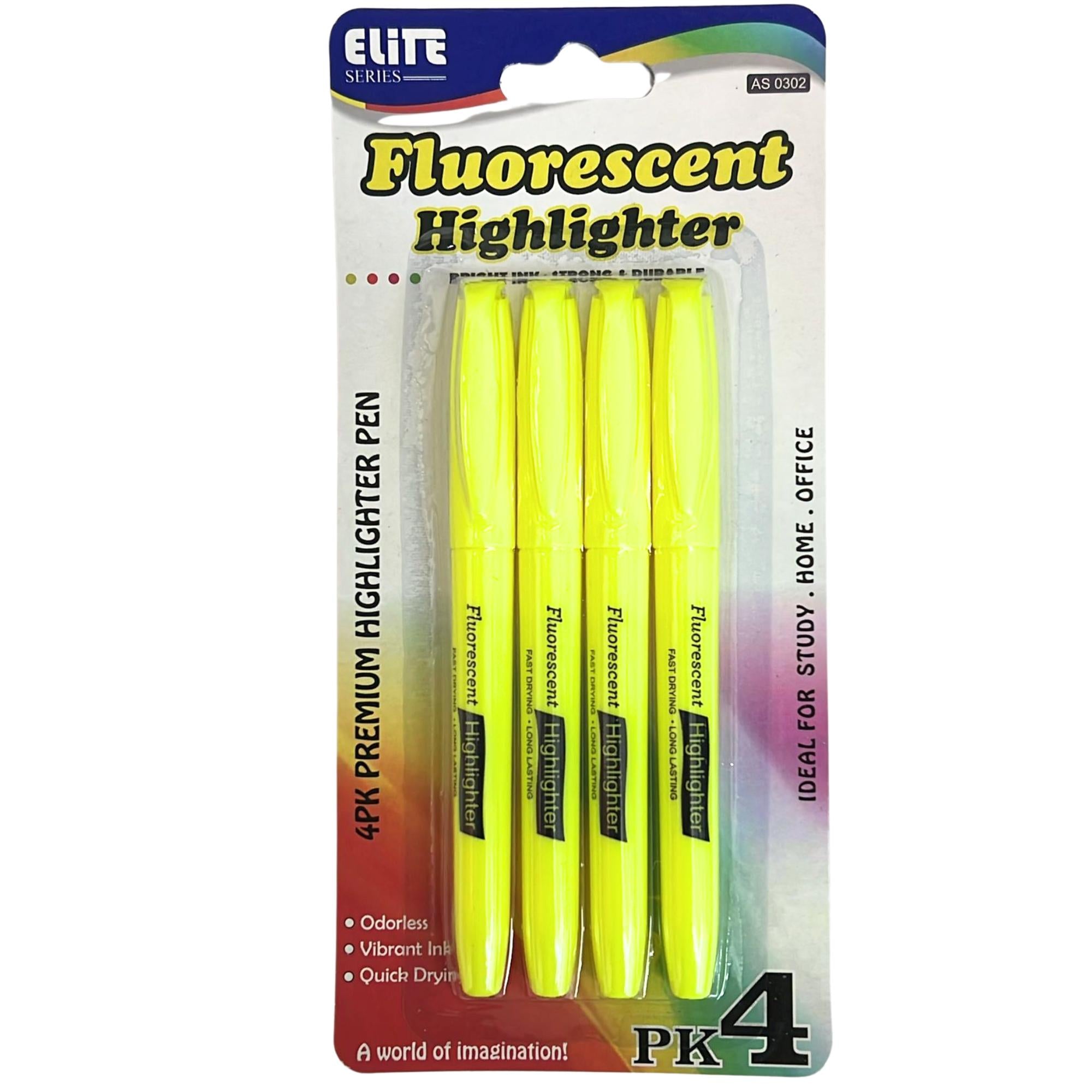 Elite Series –Fluorescent Highlighters: 4 Pack Markers School main product image