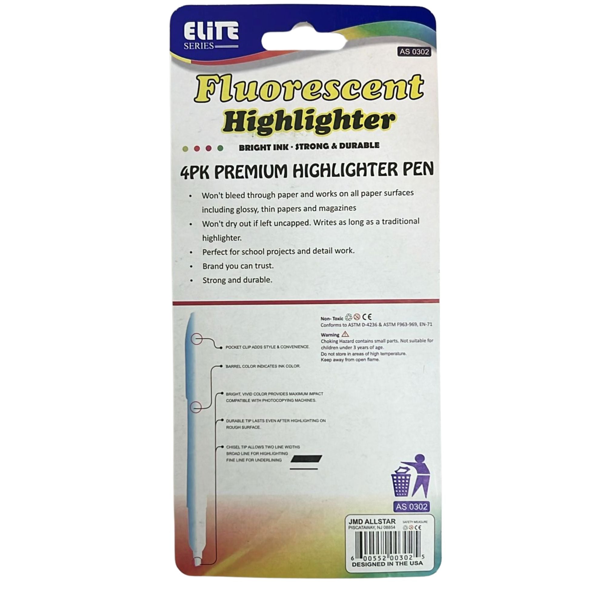 Elite Series –Fluorescent Highlighters: 4 Pack Markers School size and feature image