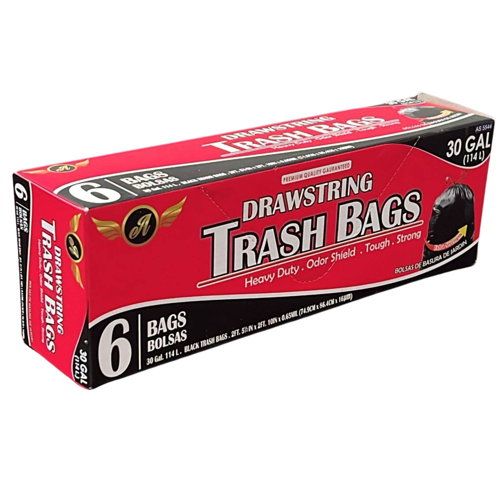30 Gallon Drawstring Garbage Bags: 6 Pack Trash main product image
