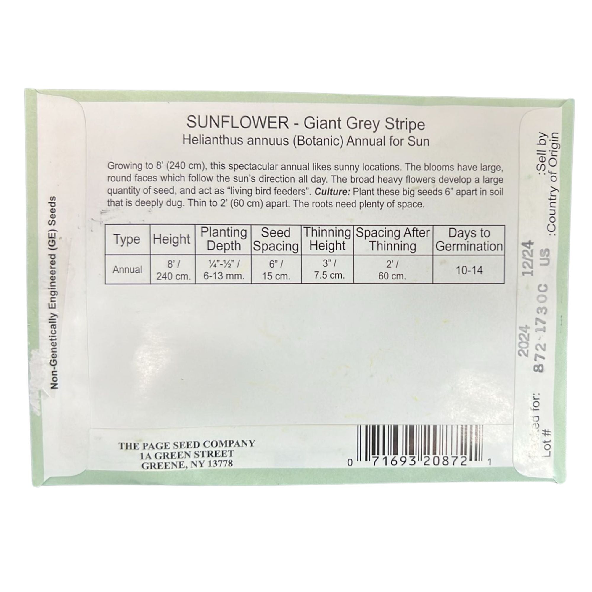 Valley Greene 2g Sunflower Seeds–Giant Grey Stripe: 2 Pack size and feature image