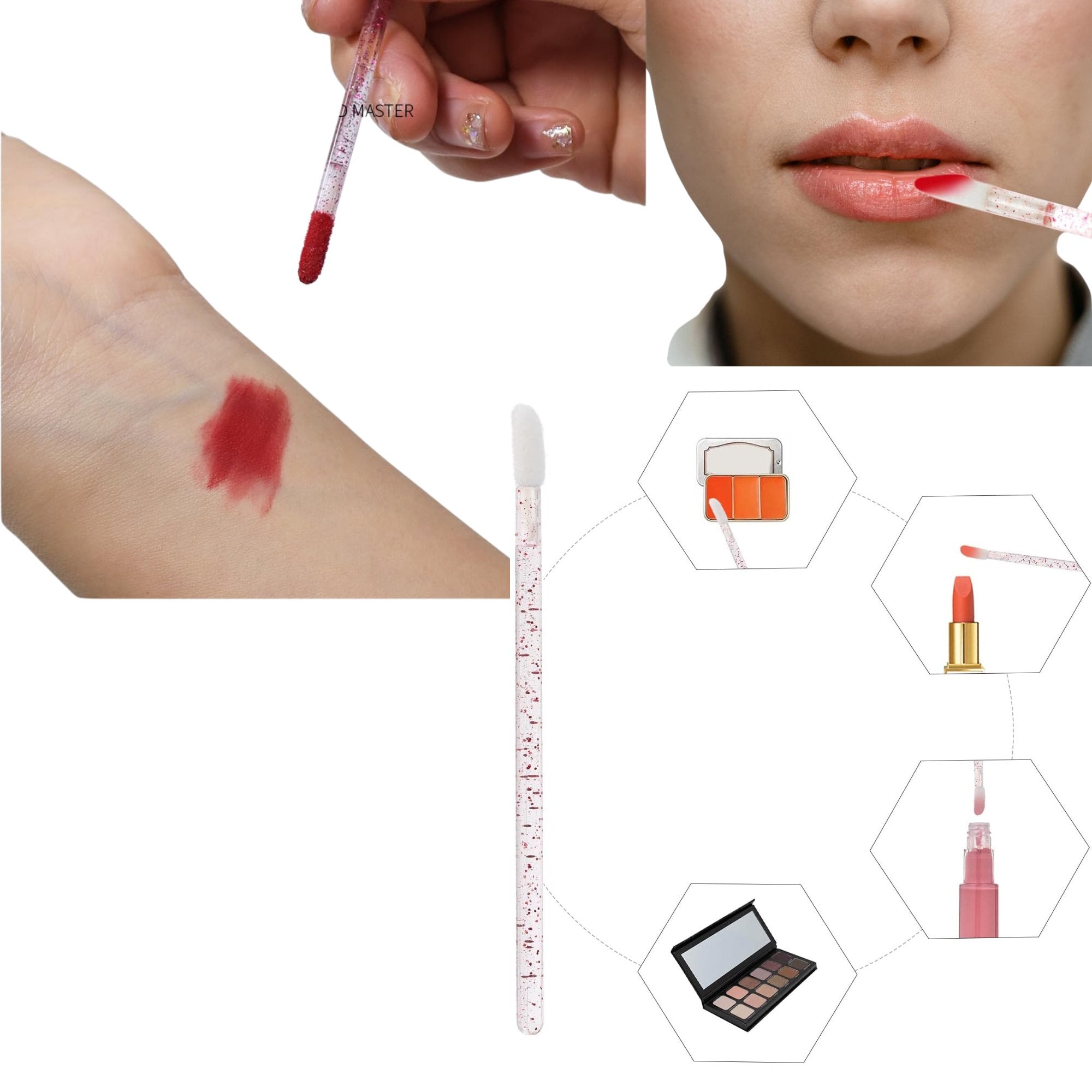 3.8" Lip Brush with Pink Glitter Handles: 4Pc Set Makeup Brushes Holidays Gift lips Tools lifestyle use image